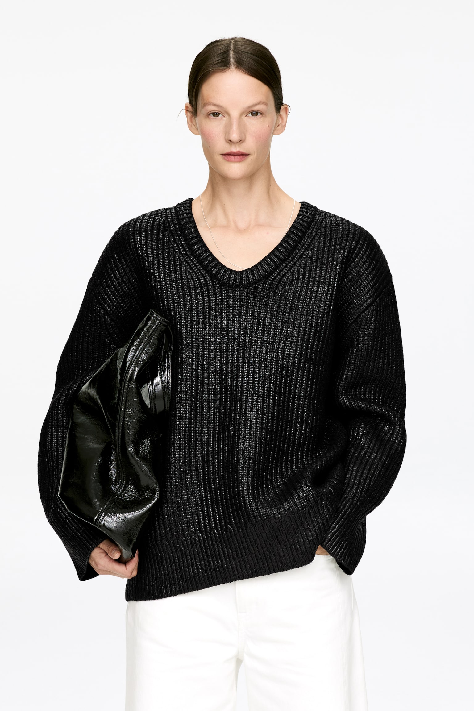 Beschichteter Wollpullover - Schwarz - 1