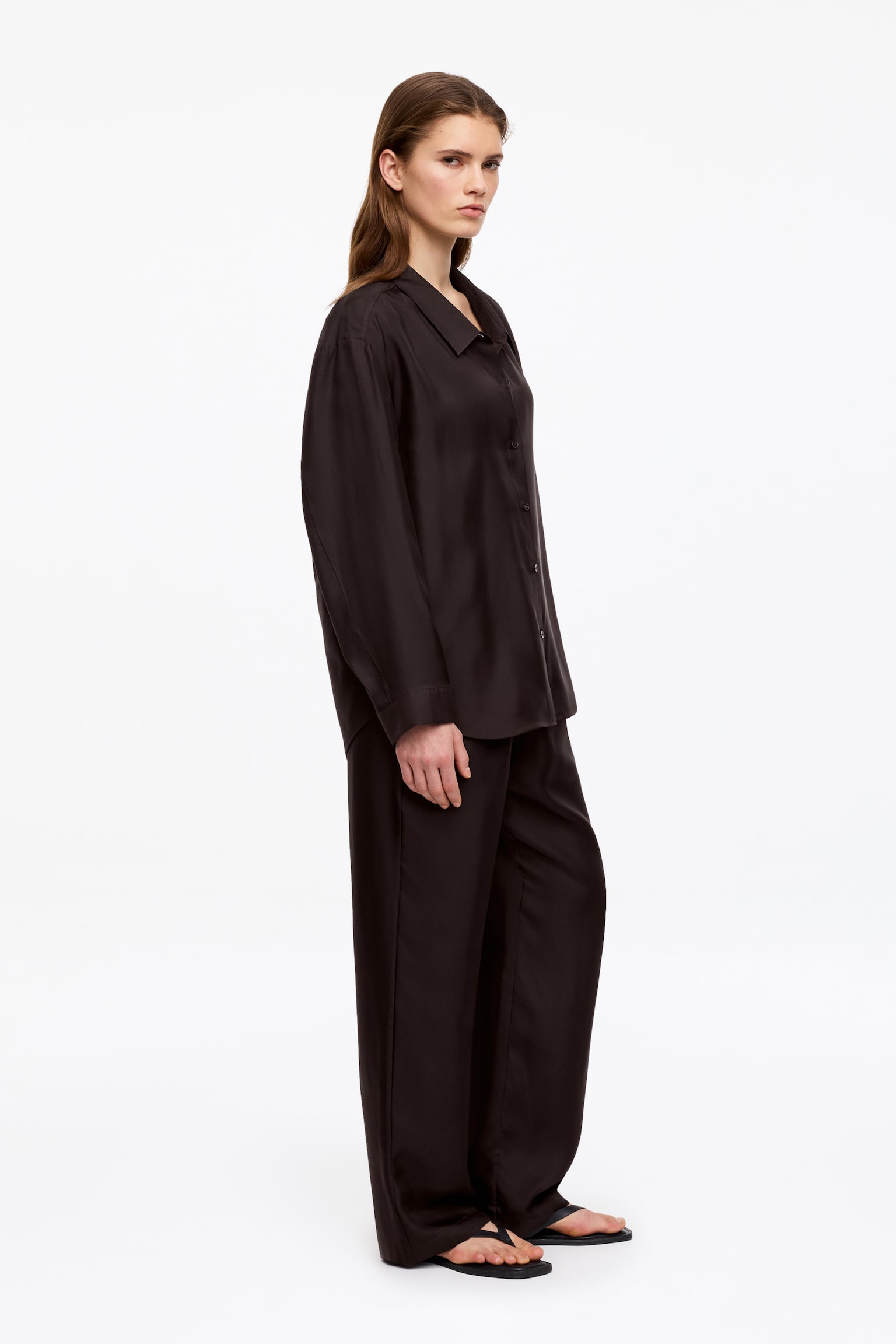 Hemd aus Seidentwill - Dunkelbraun/Hellrosa - 6