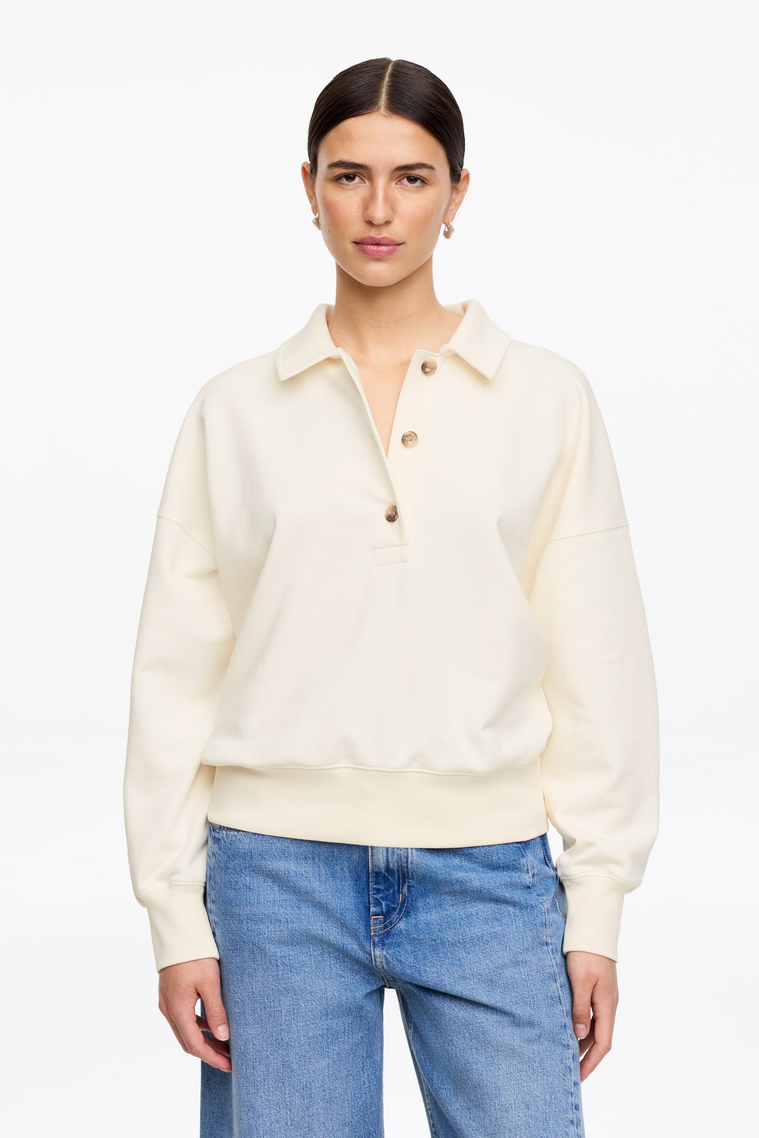 Bluza polo z materiału frotté - Złamana biel/Jasnoniebieski/Ciemnobrązowy - 1