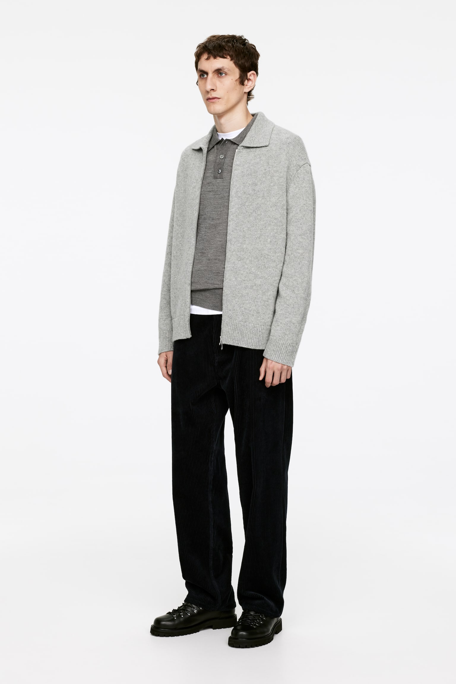 Wool Zip Cardigan - Grey Melange - 6