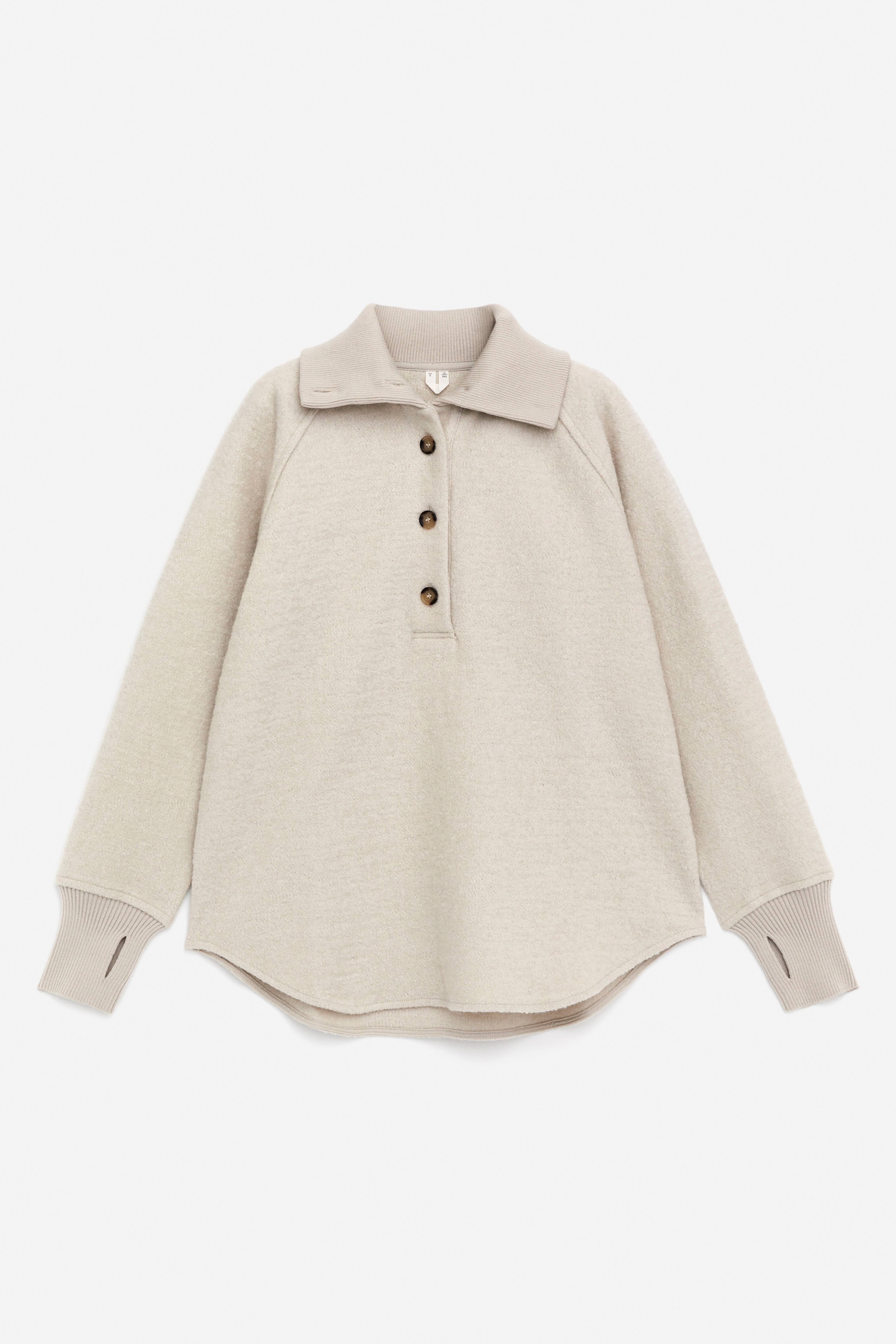 Filcelt gyapjú-pamut pulóver - Törtfehér/Fekete