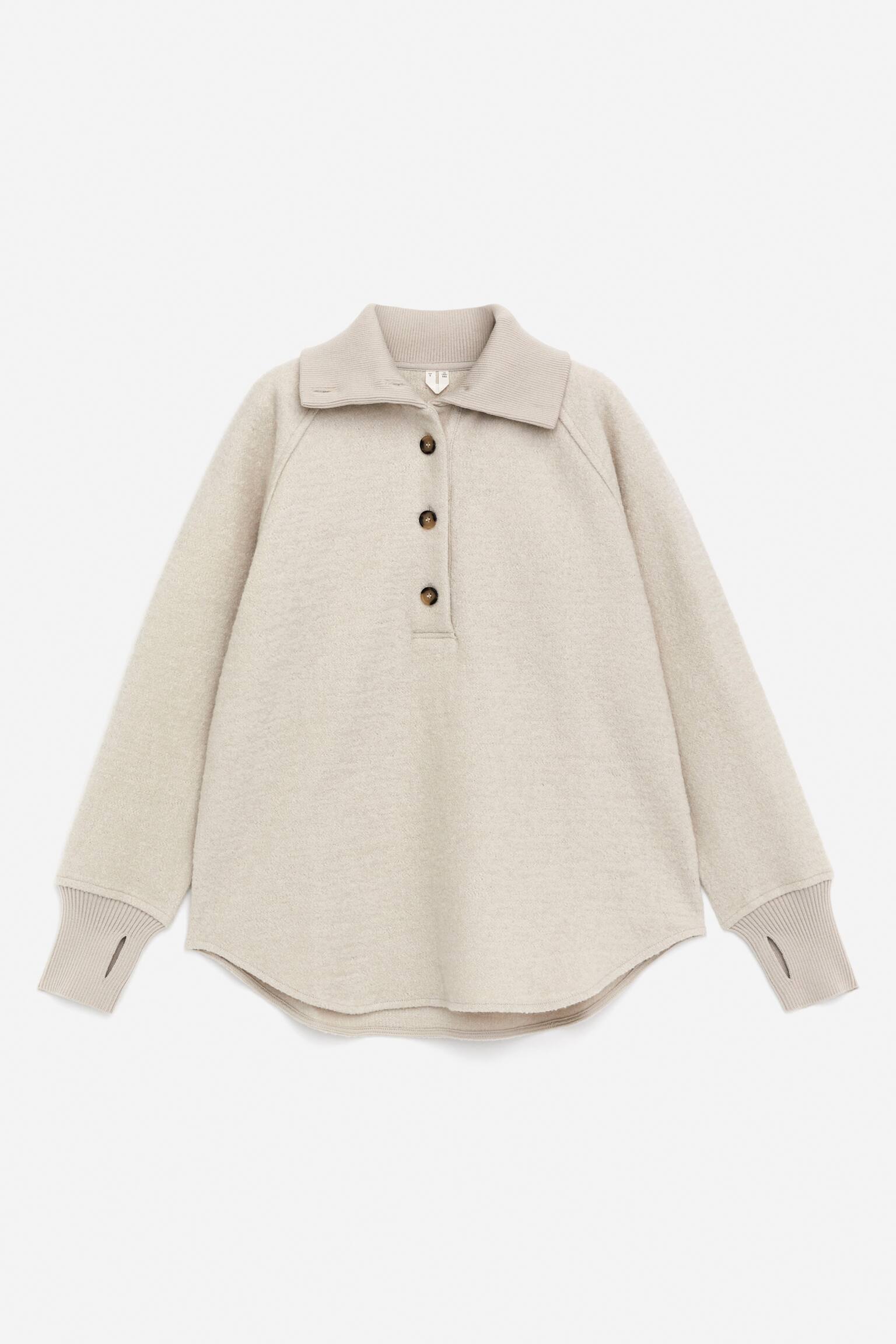 Pullover aus Wollwalk und Baumwolle - Cremeweiß - 2