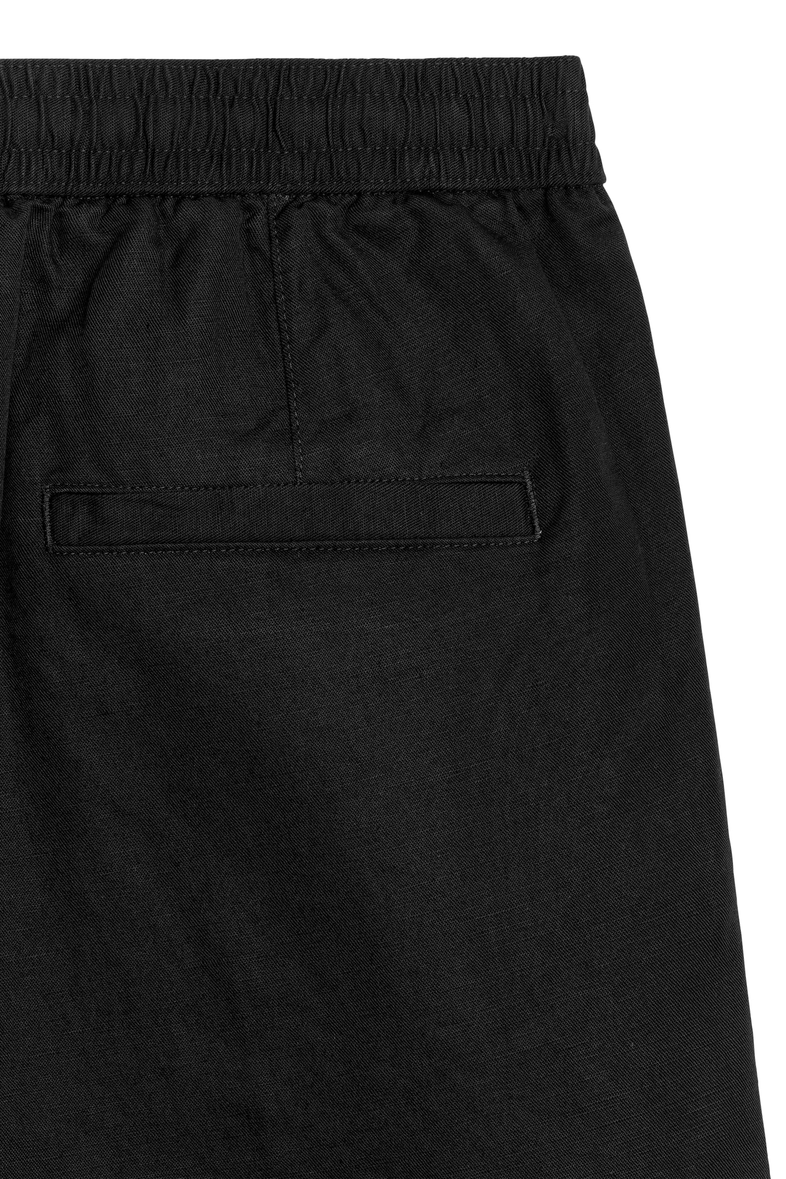 Cotton-Linen Drawstring Shorts - Black/Dark Green - 3