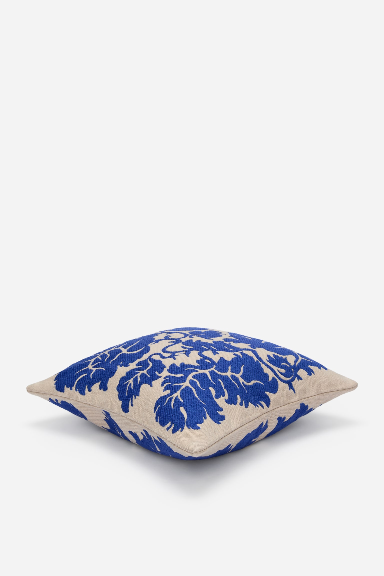 Broderet pudebetræk 50x50 cm - Blå/beige