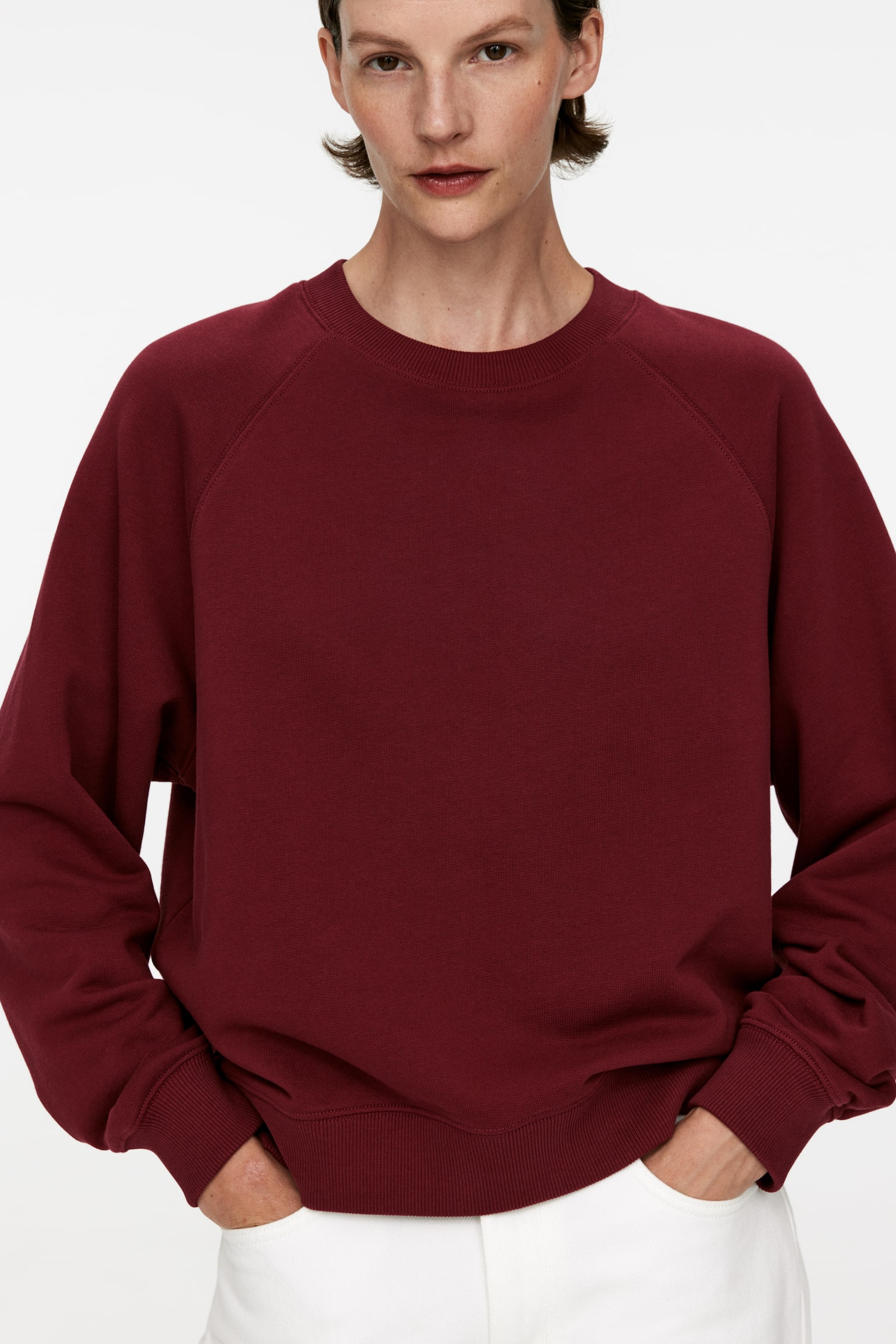 Soft French Terry Sweatshirt - Burgundy/Red/Dusty Pink/Dark Khaki Green/Grey Melange/Dark Blue/Light Blue - 4