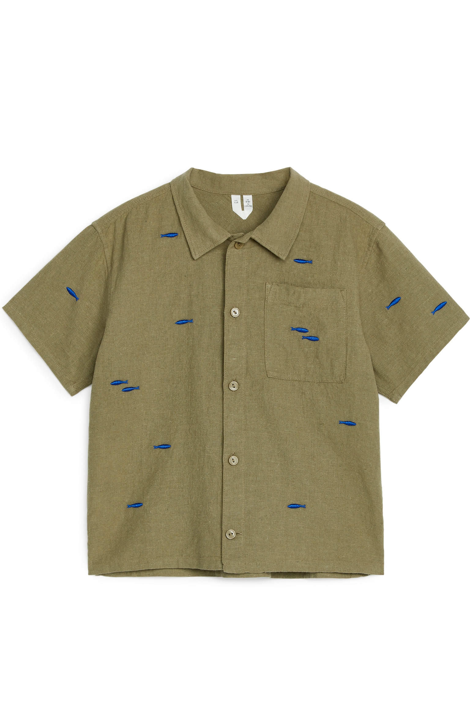 Embroidered Linen-Cotton Shirt - Khaki Green - 1