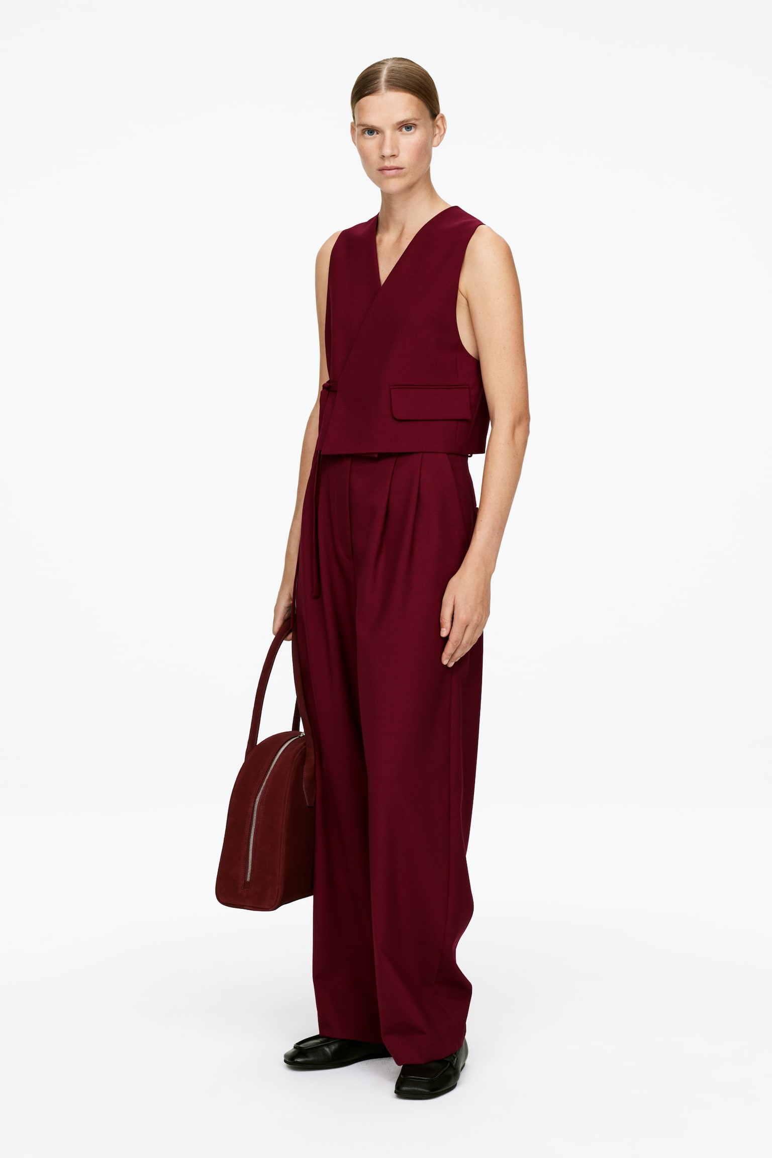 Vielseitige Wollweste - Dunkelrot - 7