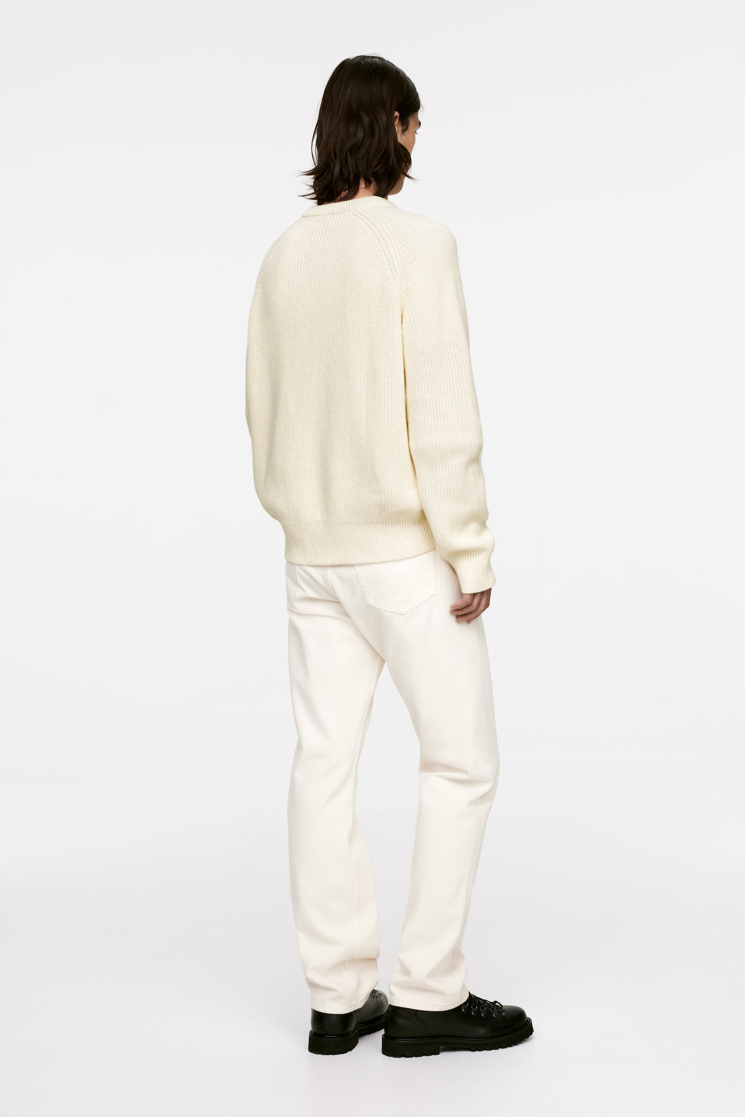 Linen Cotton Jumper - Off White/Dark Green - 6