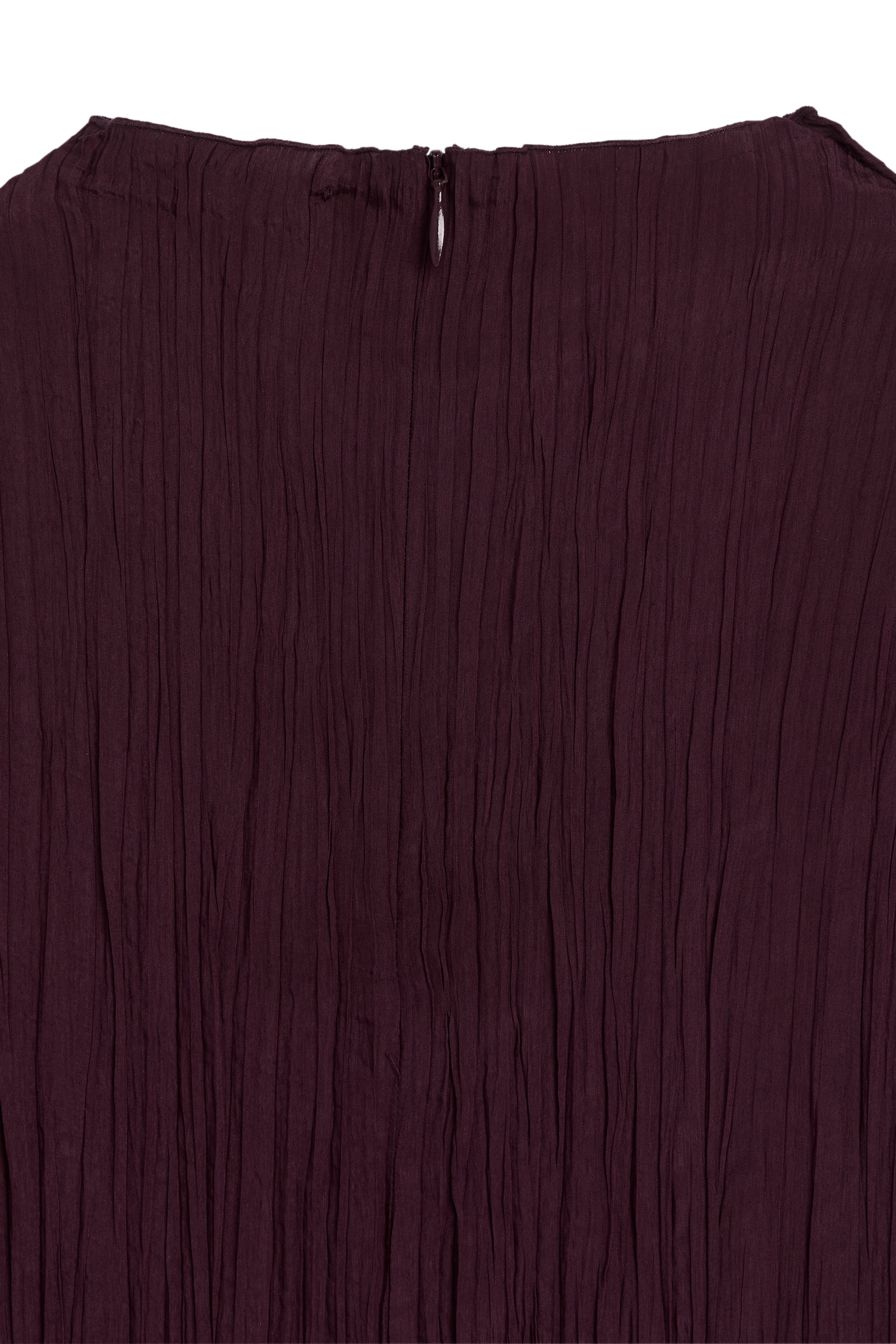 Mock-Neck Plissé Dress - Burgundy - 4