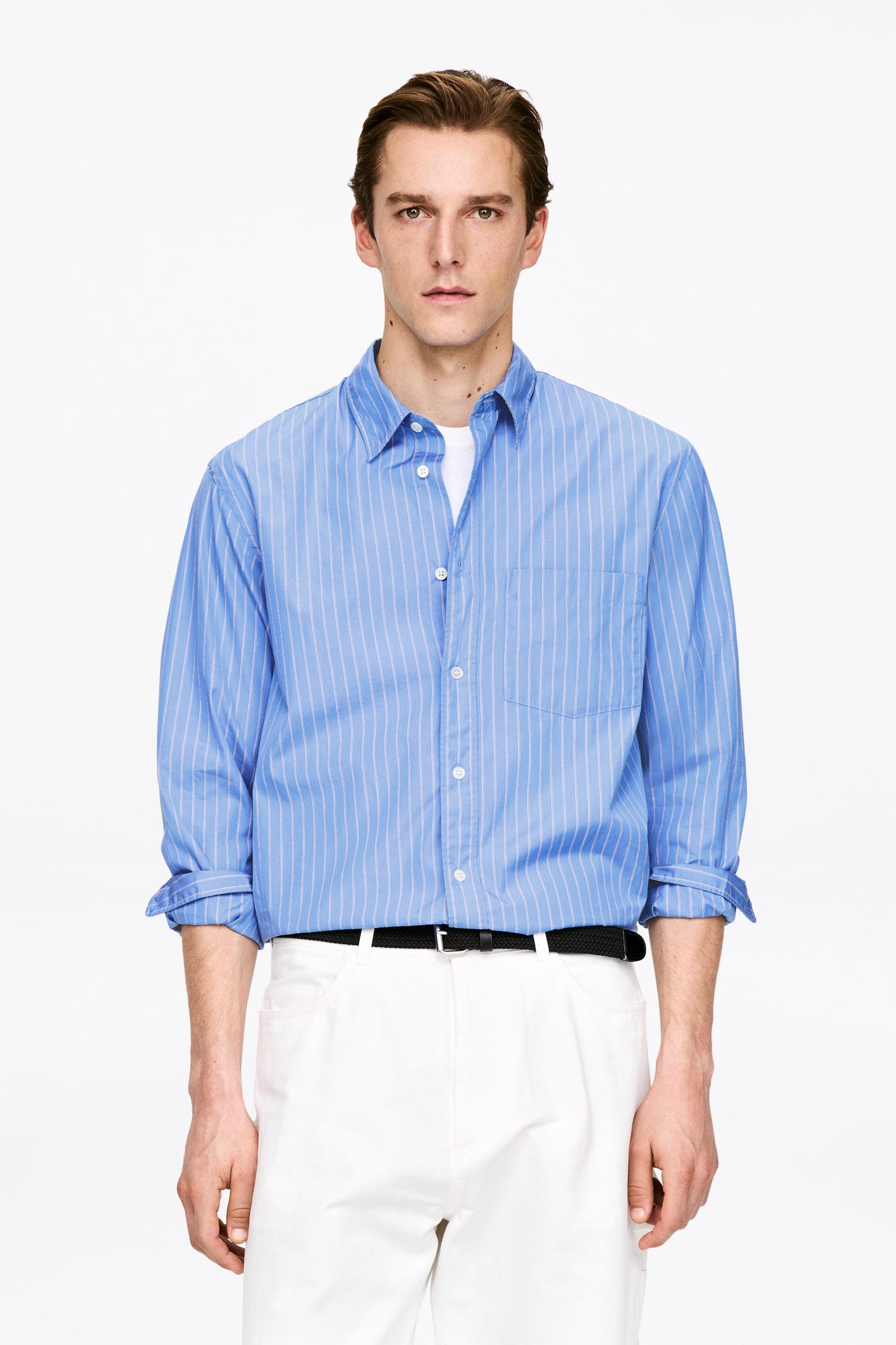 Legeres Popeline-Hemd - Blau/Streifen/Weiß/Blau - 1