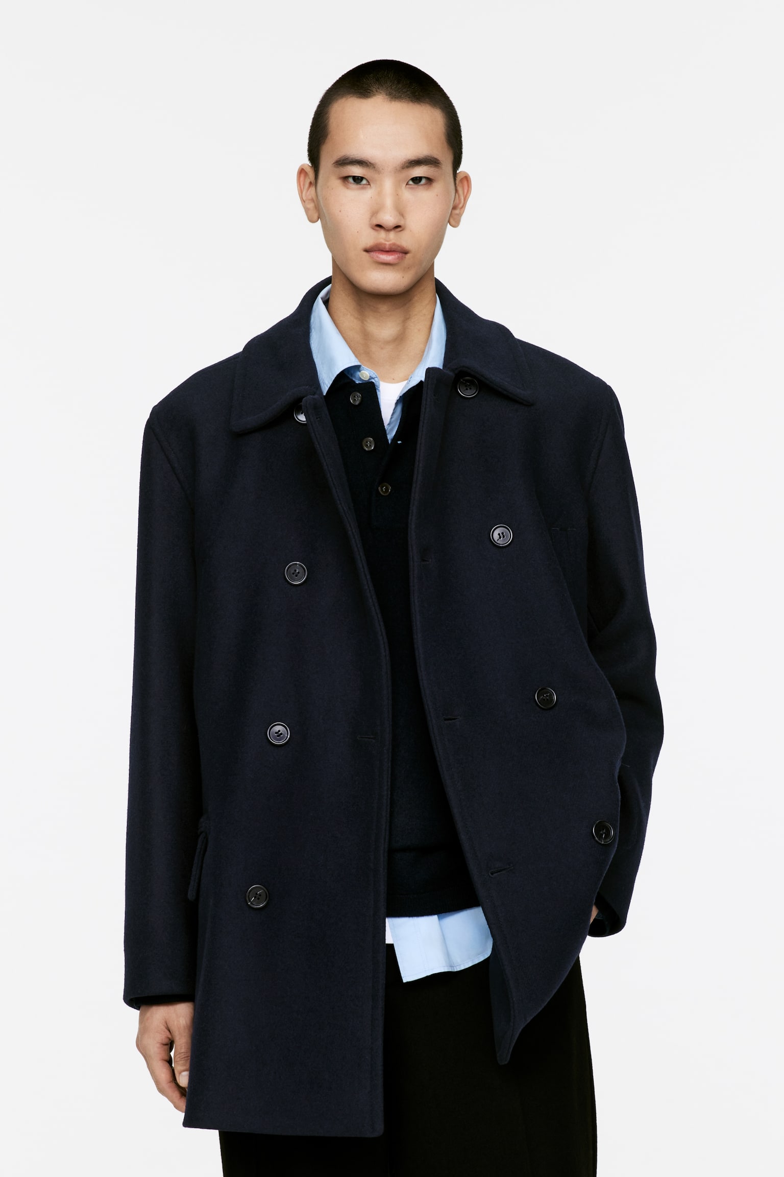 Wool Pea Coat - Dark Blue - 7