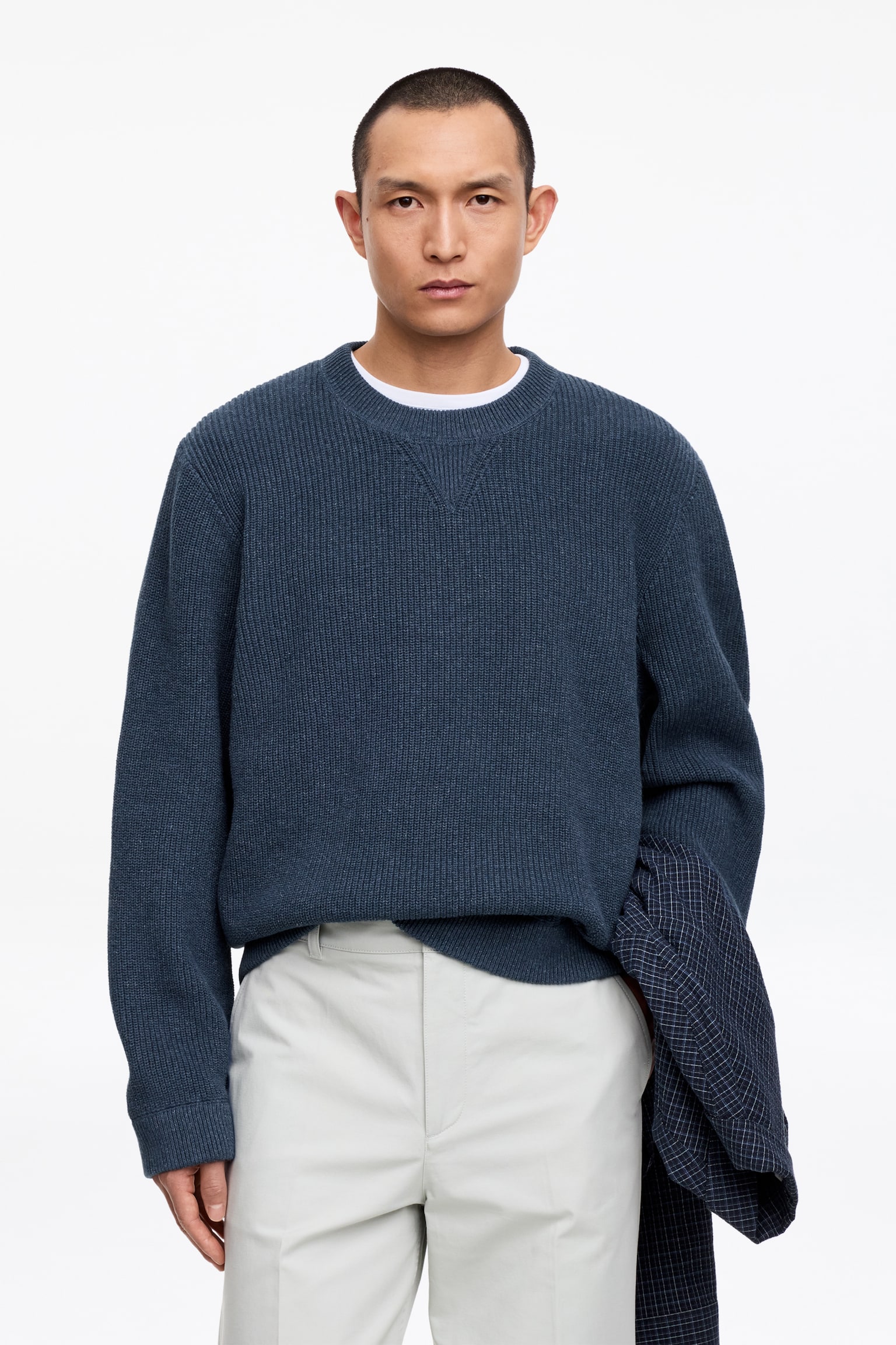 Pullover aus Baumwolle und Leinen - Blau/Rot - 1