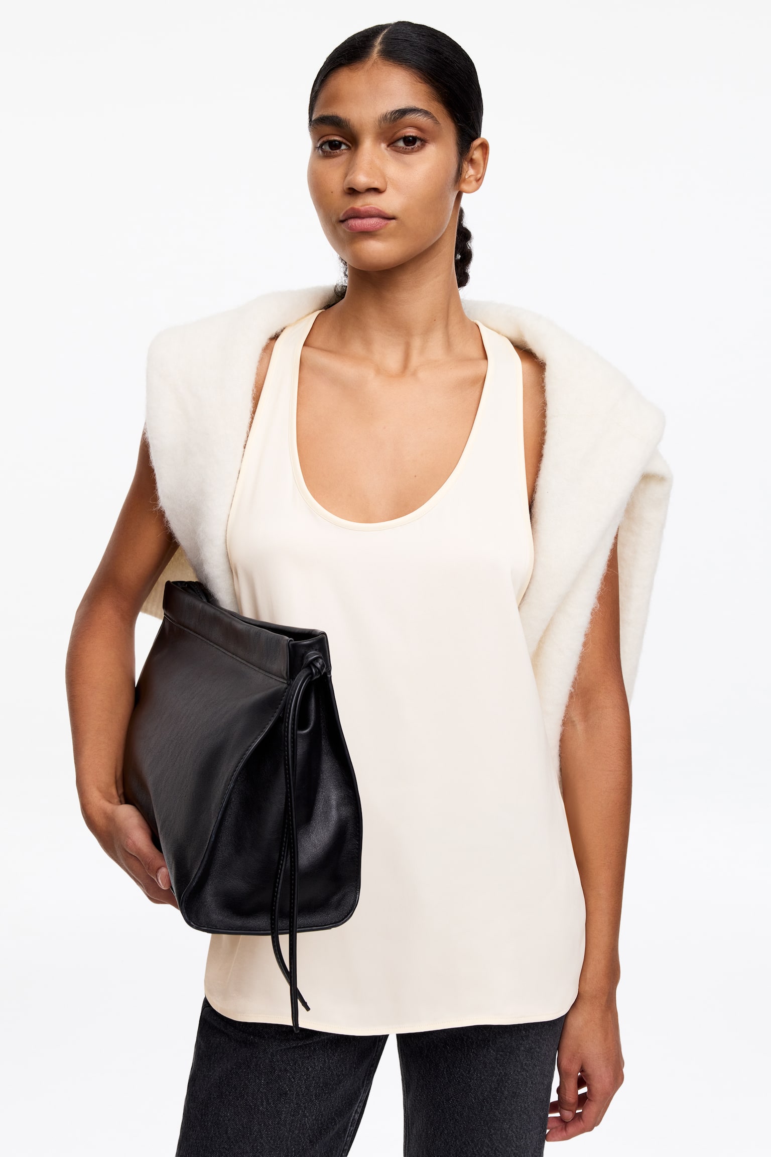 Sportig satintopp - Off-white - 9