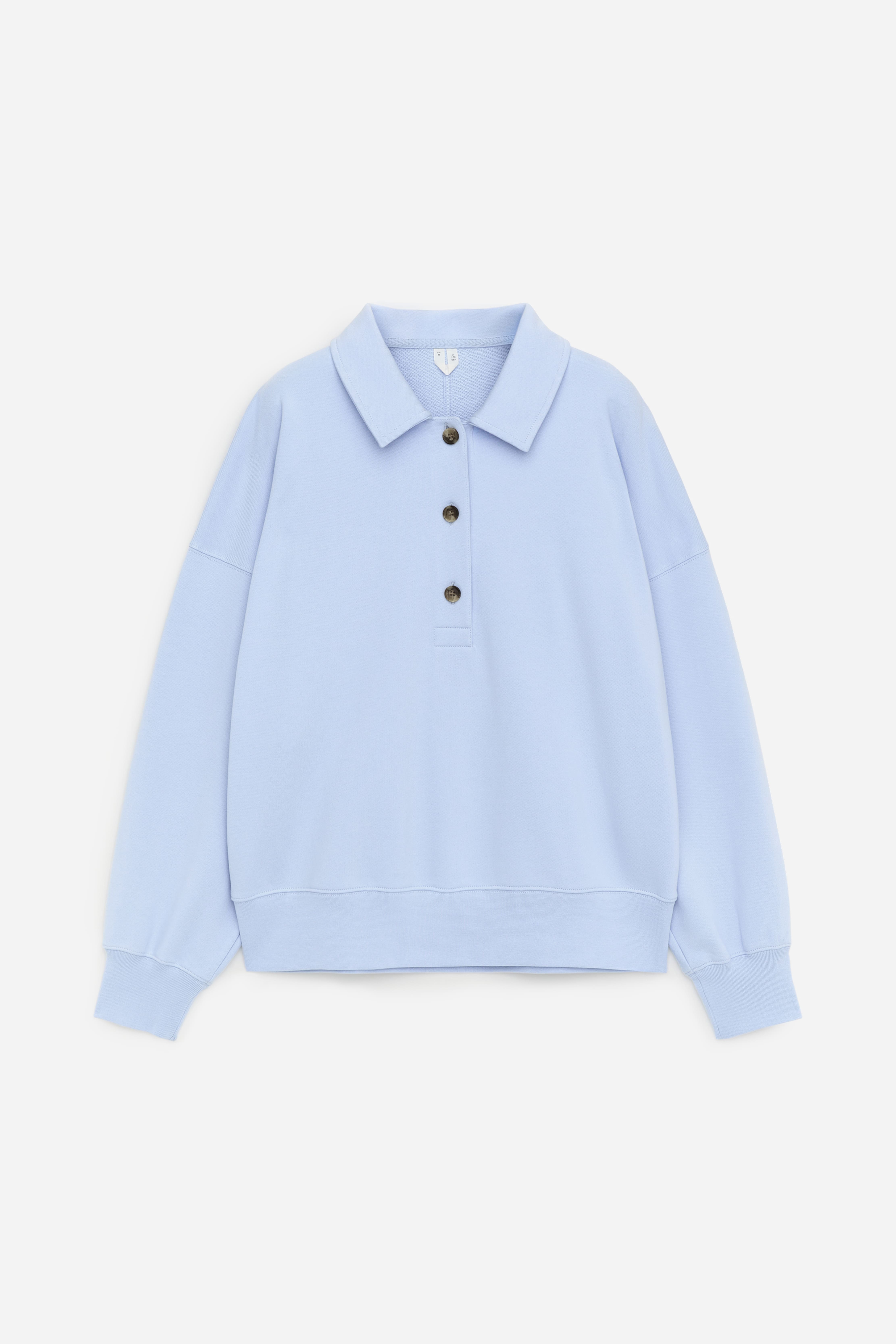 Sweat polo en tissu éponge - Bleu ciel/Blanc cassé