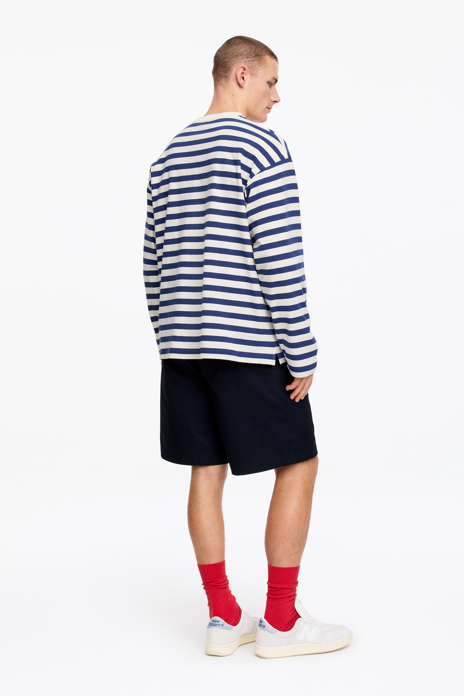 Ruimvallend T-shirt met lange mouwen - Blauw/wit - 4