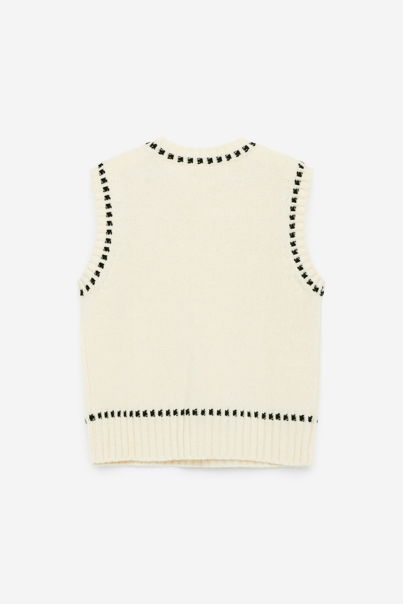 Contrast-Stitch Knitted Vest - Off White/Black - 2