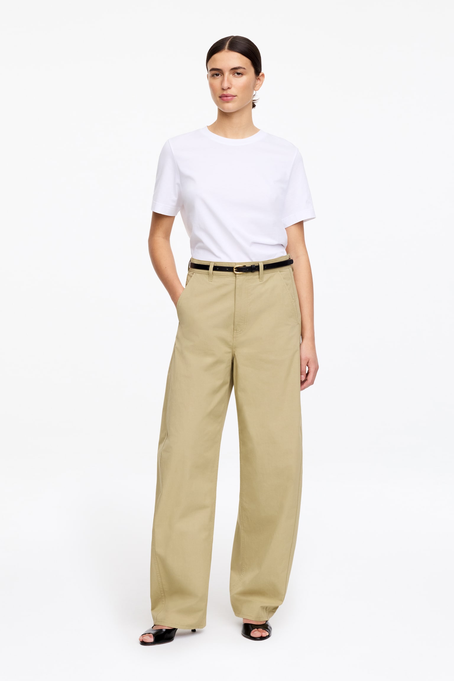 Hose mit Barrel Leg - Beige/Schwarz - 1