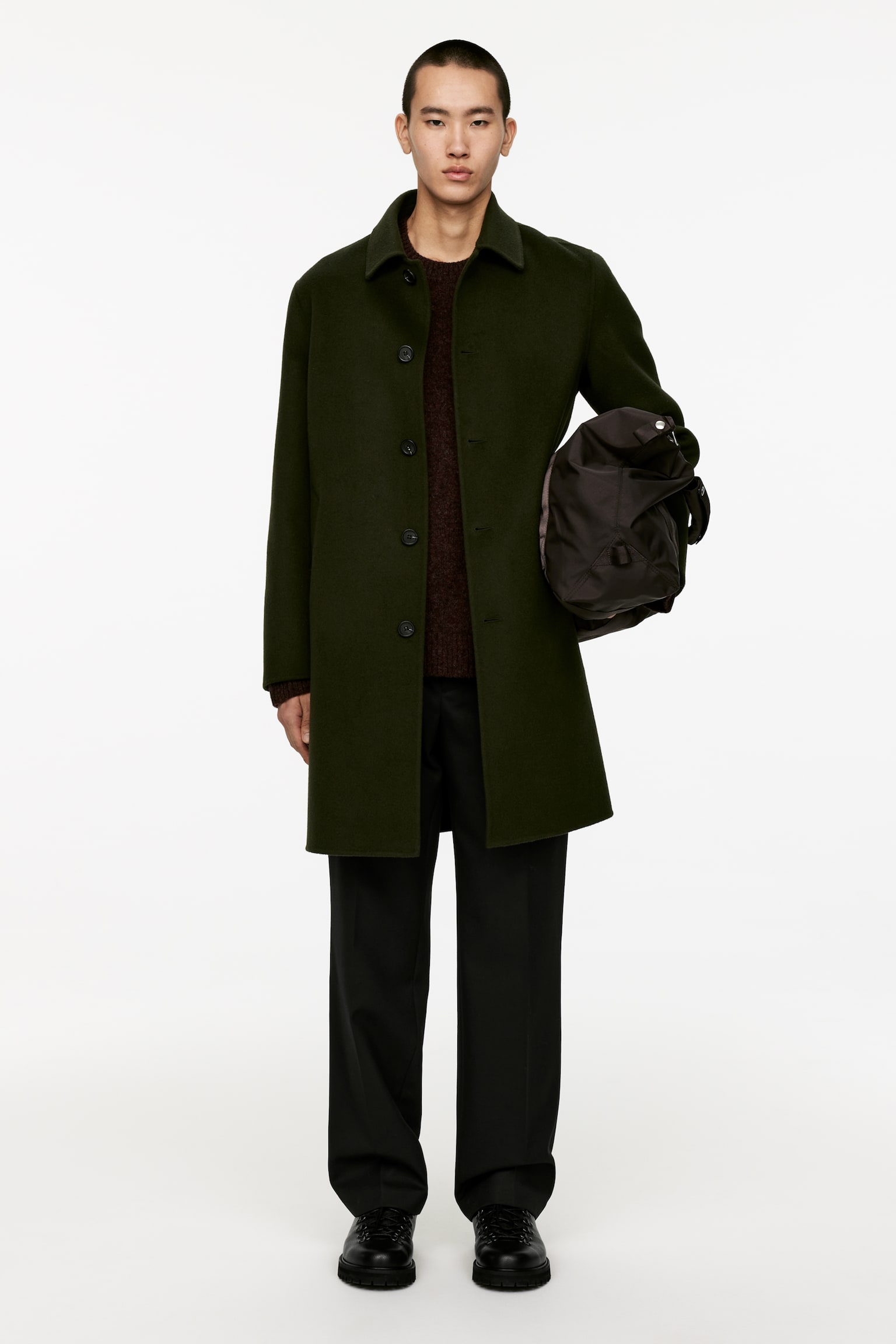 Double-Face Wool Blend Coat - Dark Green/Dark Blue - 1