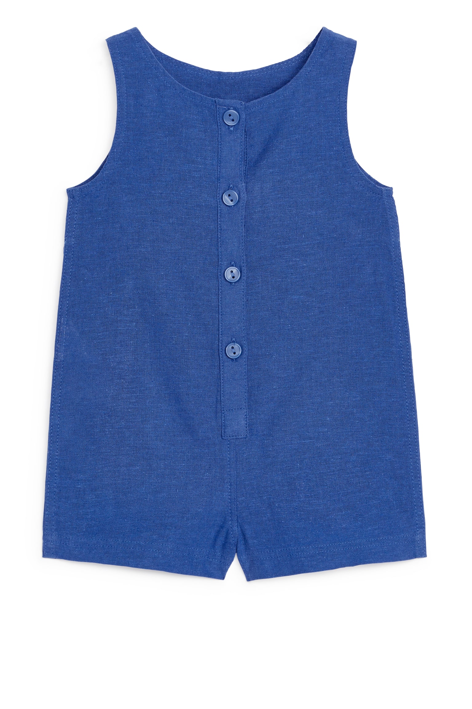 Sleeveless Cotton-Linen Romper - Bright Blue - 1