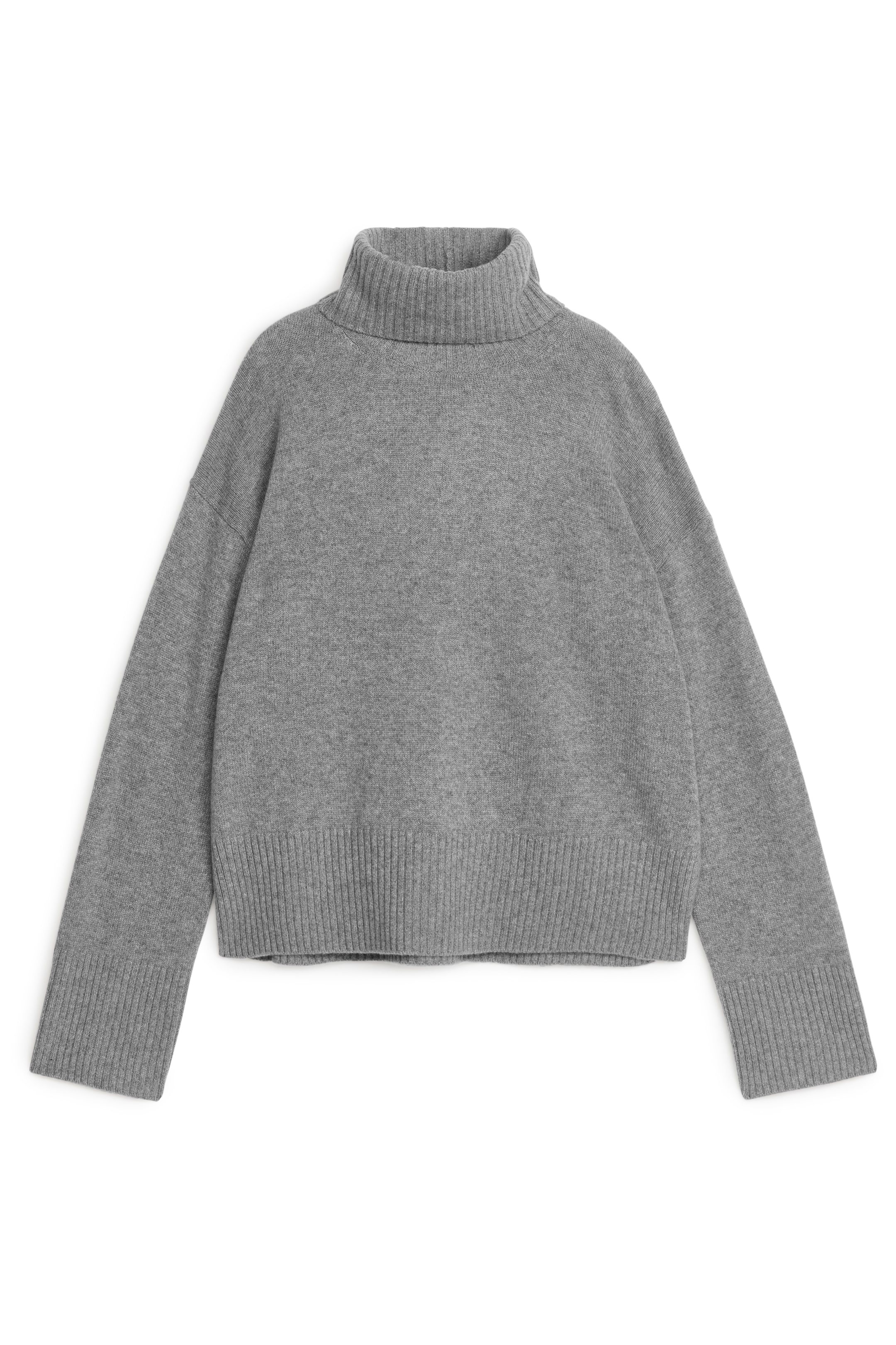 Roll-Neck Cashmere-Wool Jumper - Turtleneck - Long sleeve - Grey ...