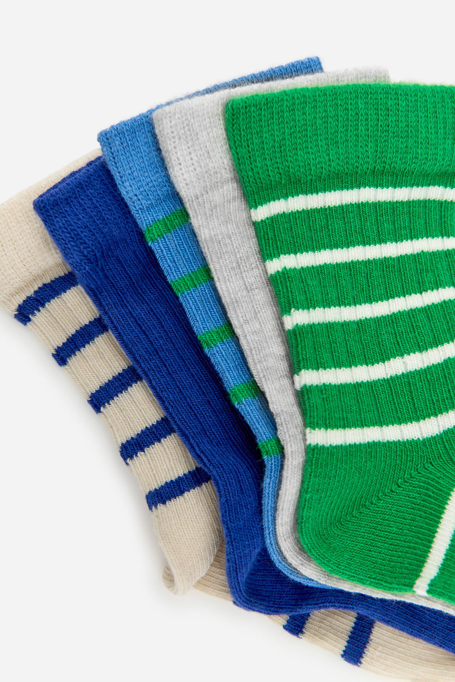 Rib Knit Baby Socks, 5 Pairs - Green/Blue/Pink/Orange/Green/Blue/Lilac/Red - 2