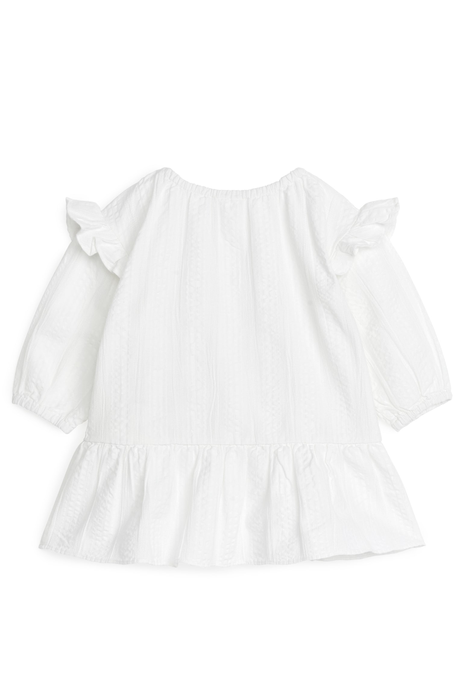 Seersucker Frill Dress - White - 2