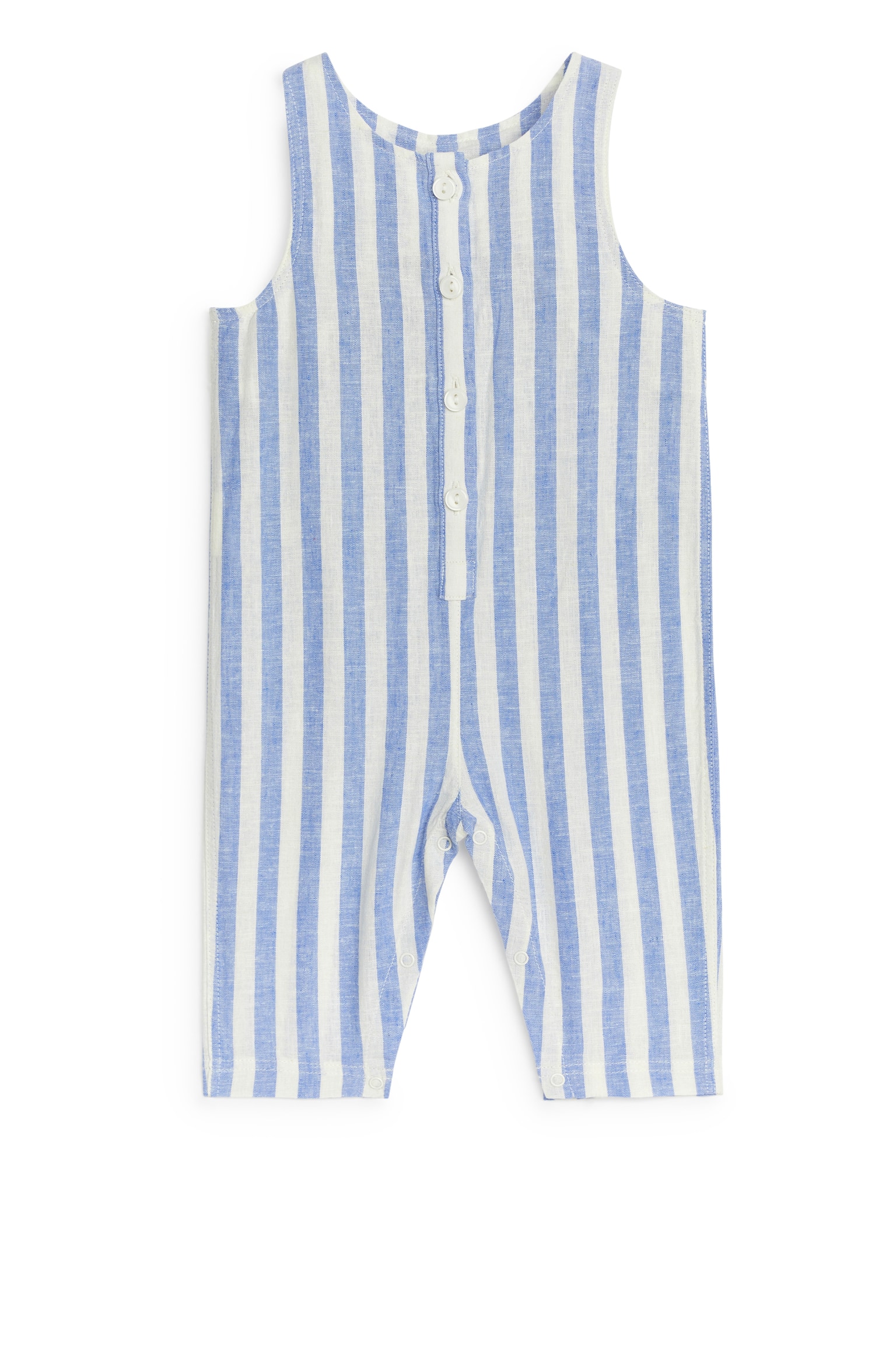 Cotton-Linen Dungarees - White/Blue - 1