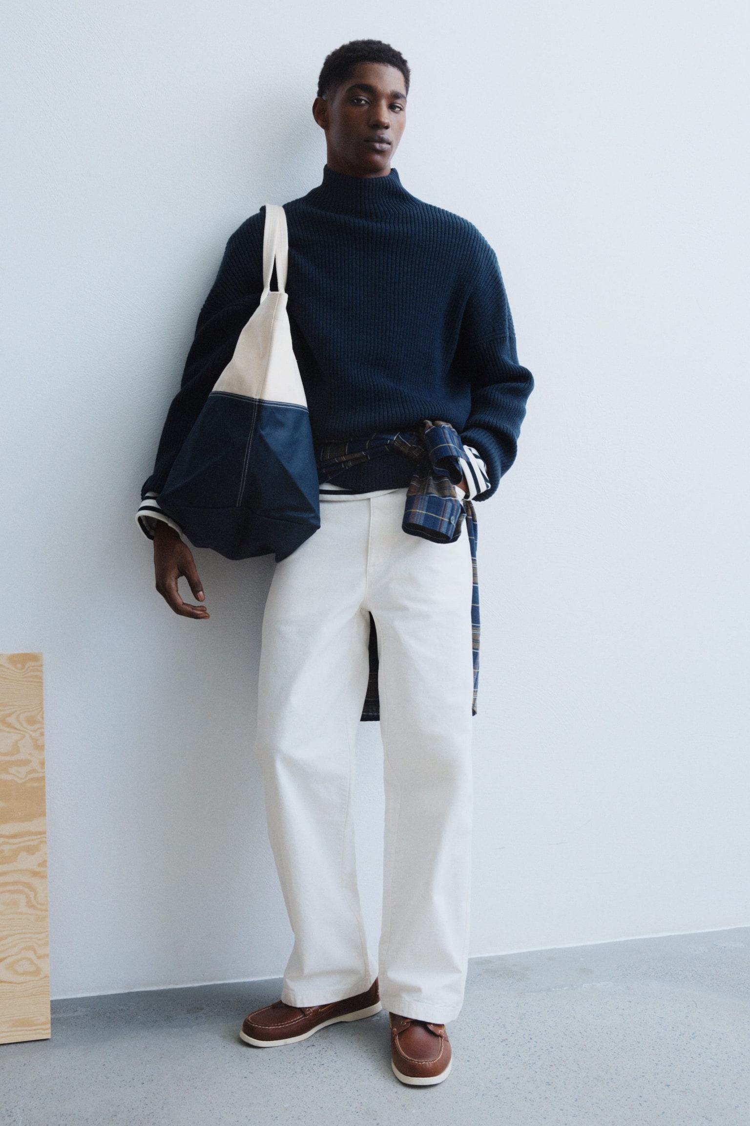 Ruimvallende canvas broek - Gebroken wit/Zwart/Donkerblauw - 7