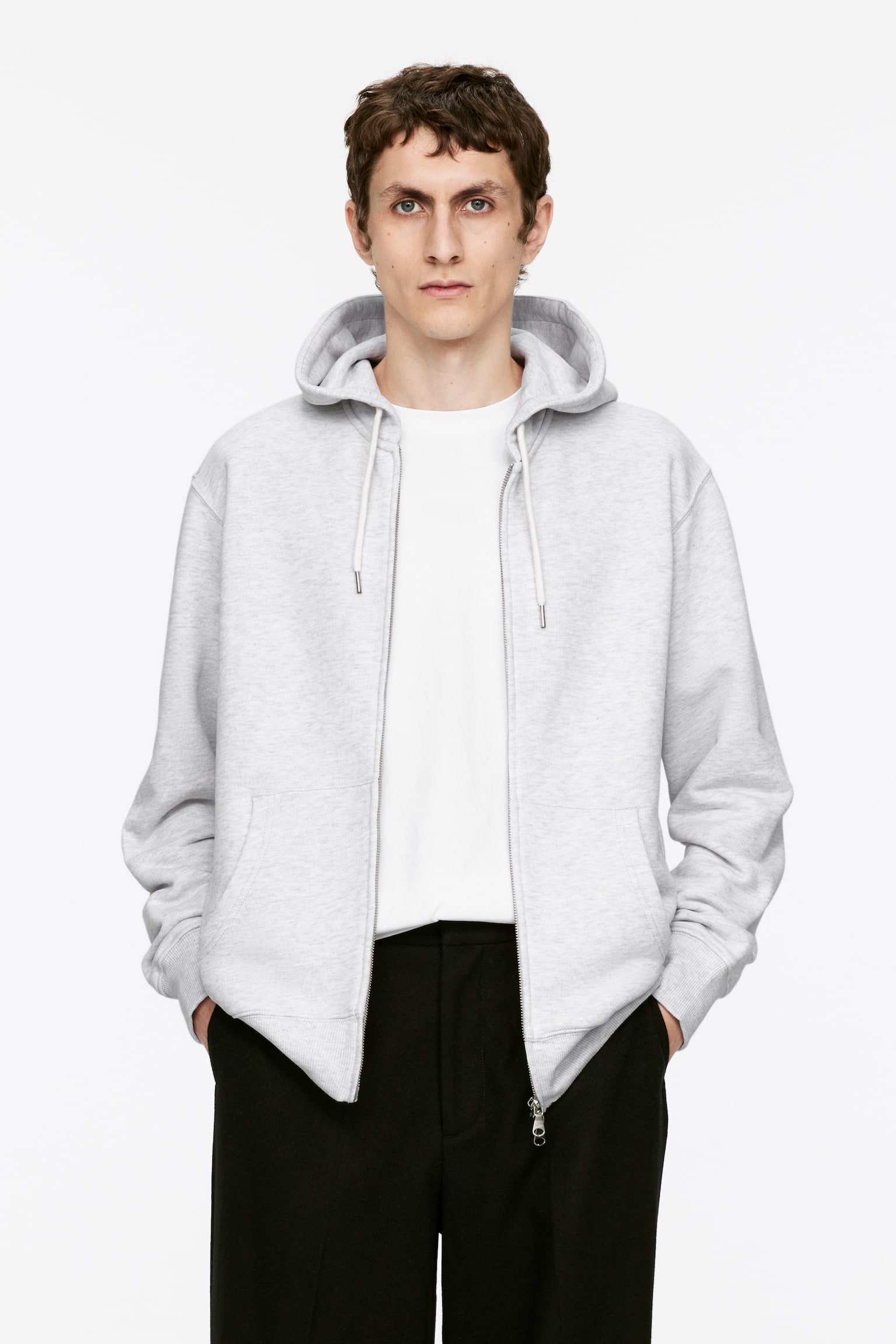 Relaxed Zip Hoodie - Grey Melange - 1