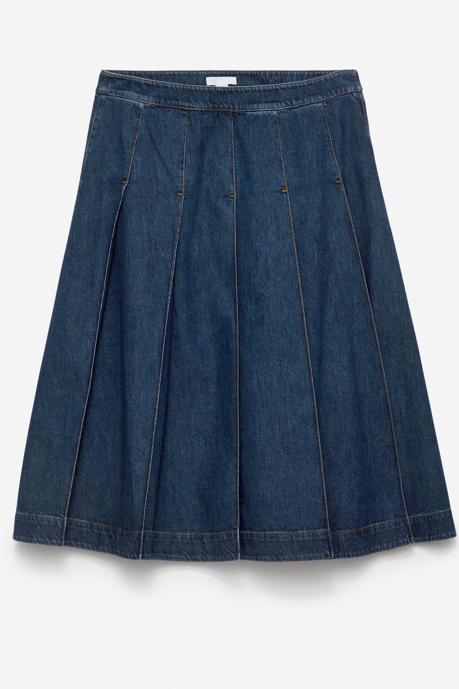 Pleated Denim Skirt - Dark Blue - 1