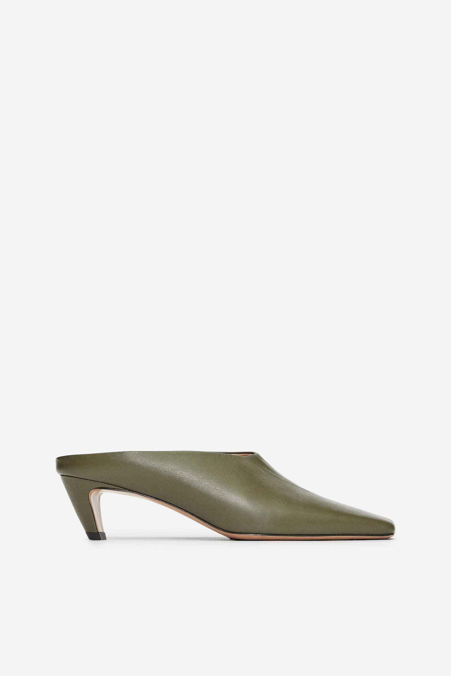 Heeled Leather Mules - Khaki Green - 2