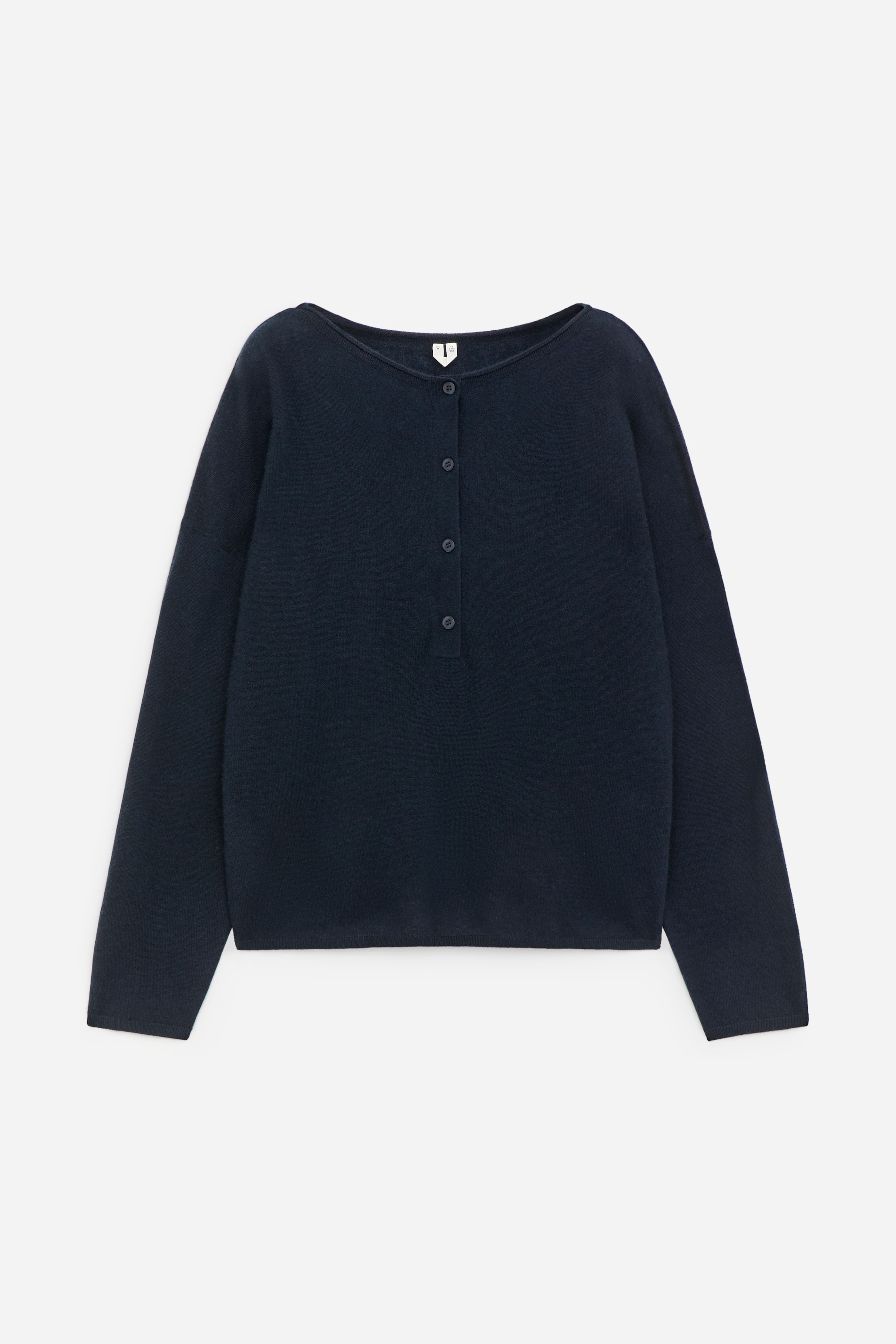 Maglione con scollo a barchetta in puro cashmere - Blu scuro/Grigio