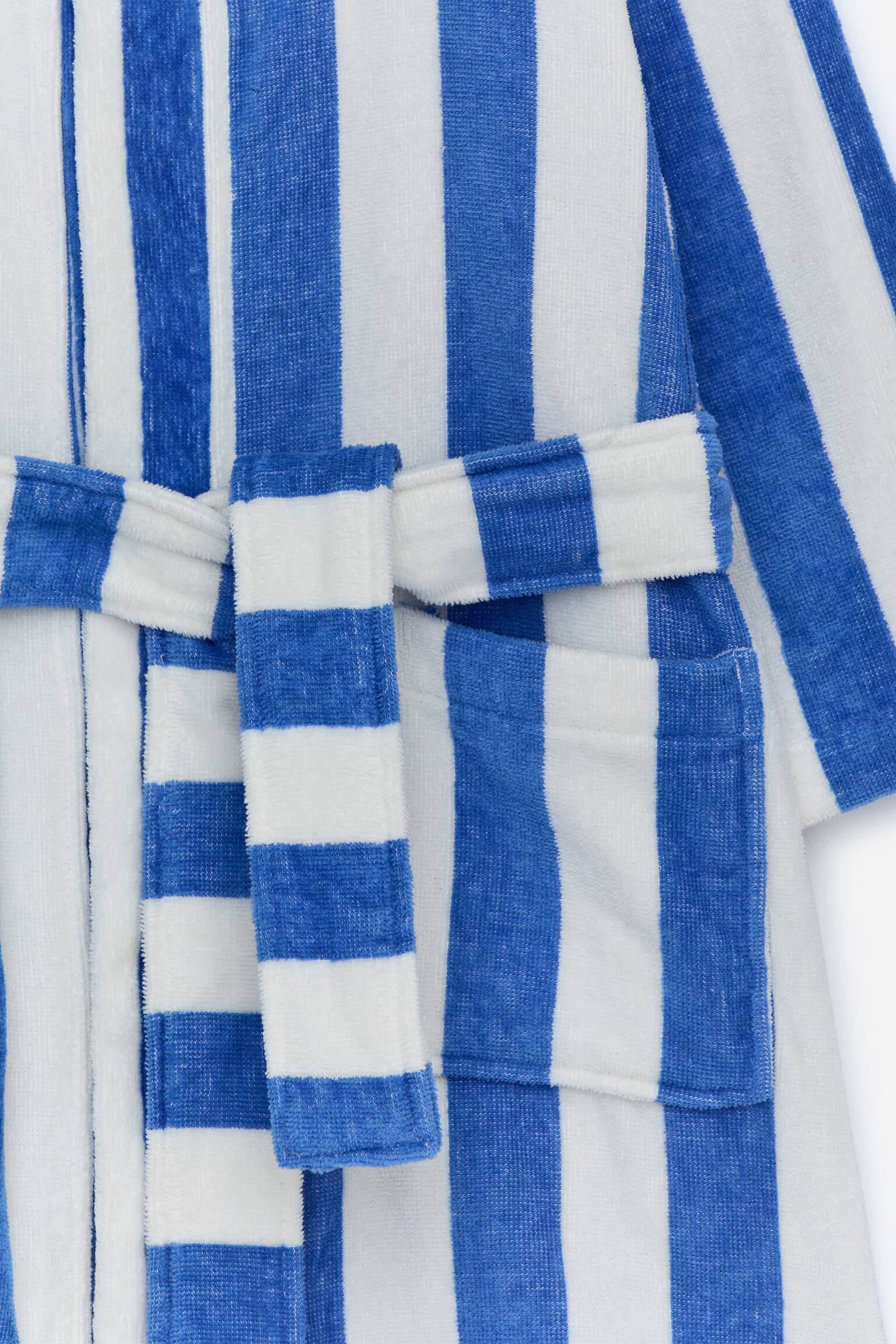 Cotton Terry Bathrobe - Синьо/Бяло/Розово - 4