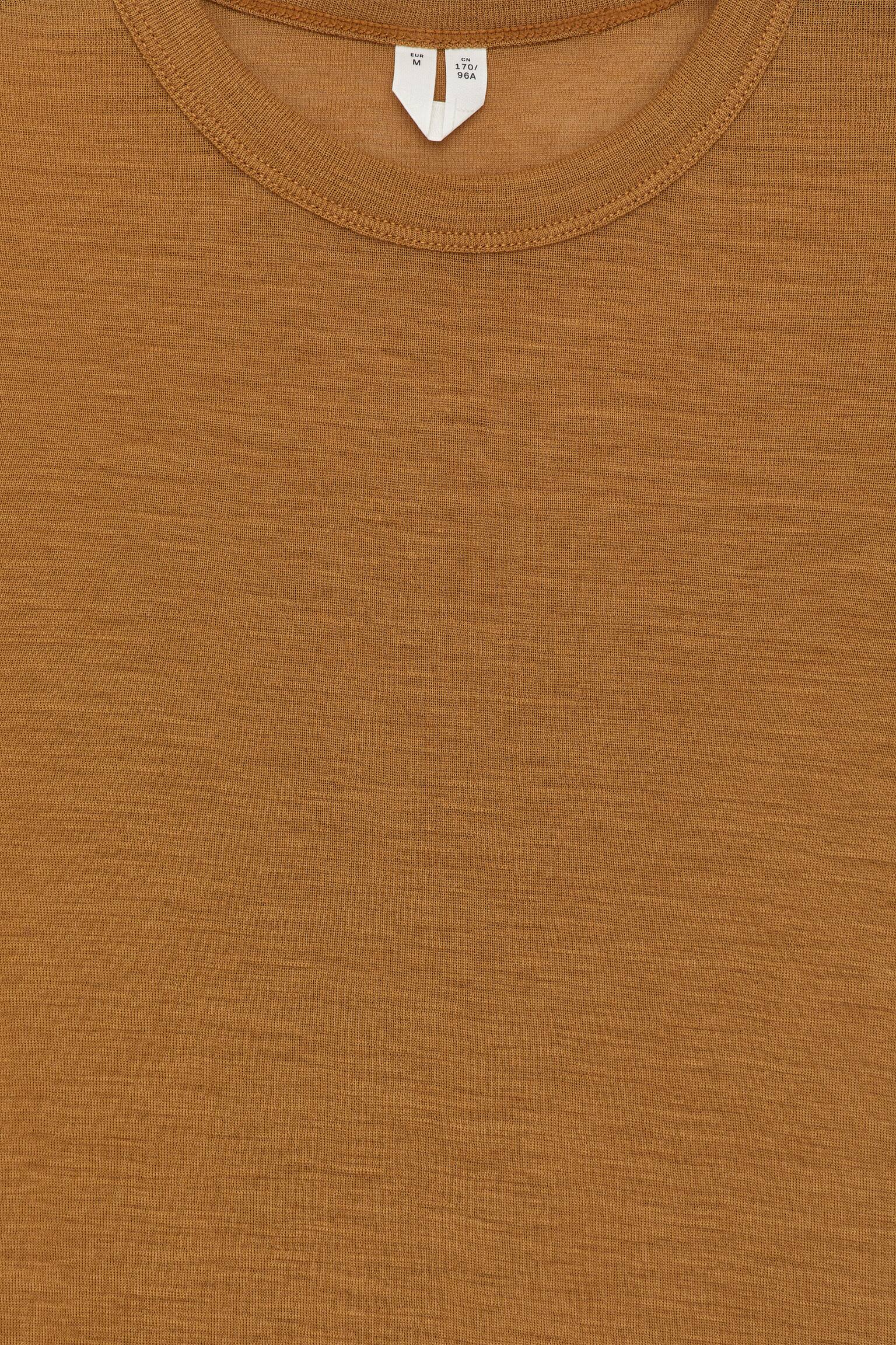 Långärmad topp i merinoull - Mörk senapsgul/Mörkgråmelerad/Svart/Mörkbrun/Beige - 3