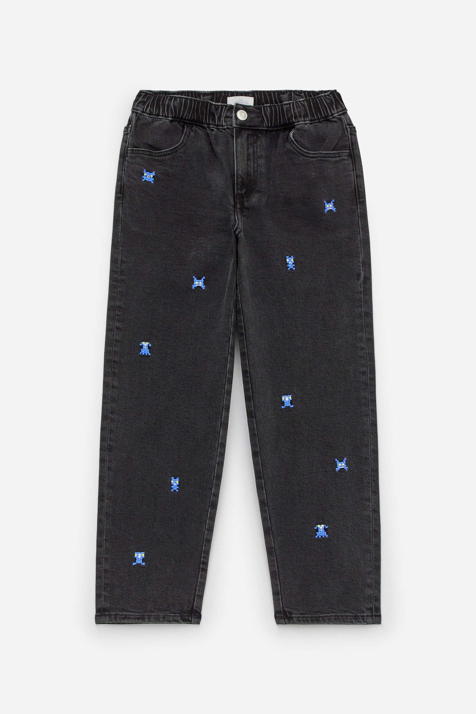 Embroidered Denim Trousers - Off Black