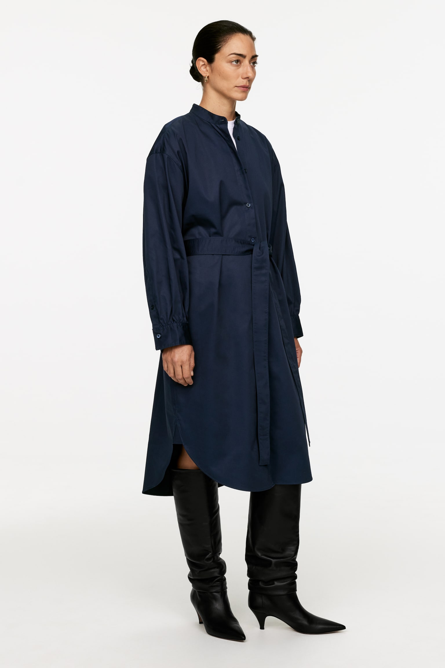 Belted Shirt Dress - Dark Blue - 6