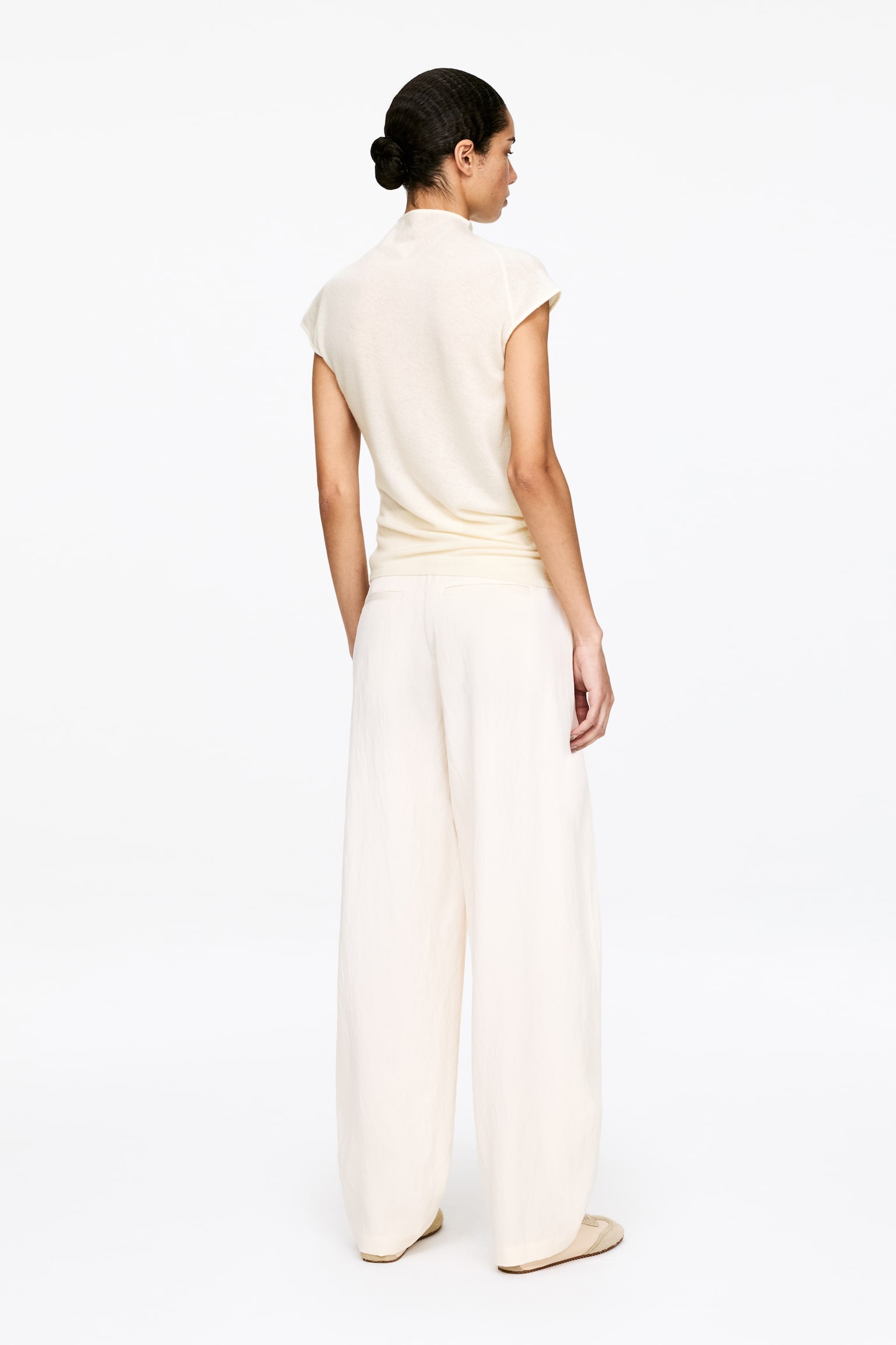 Čistý kašmírový top - Off White/Šedá - 4