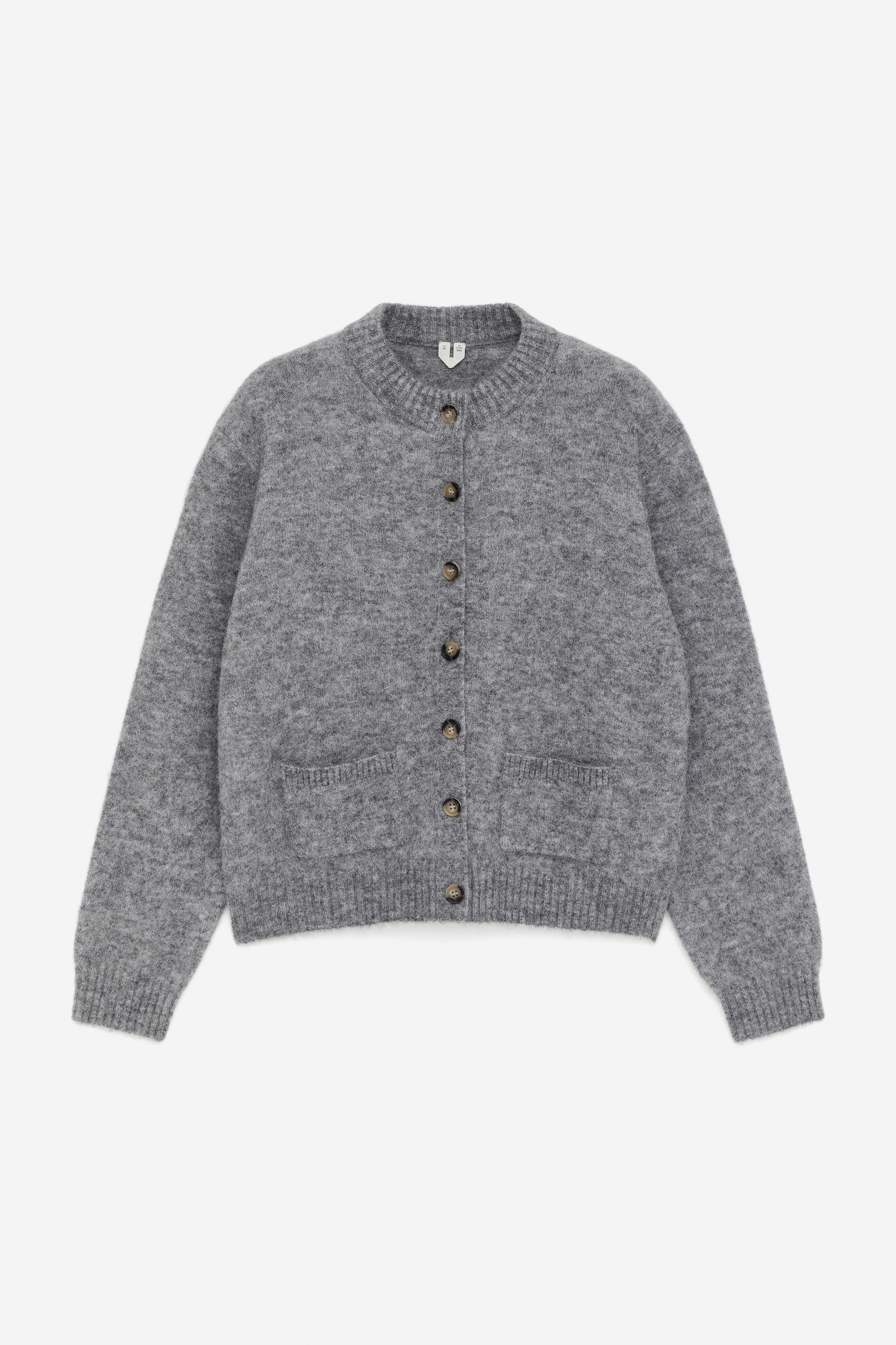 Strickjacke aus einer Alpaka-Wollmischung - Graumeliert/Dunkelbraun