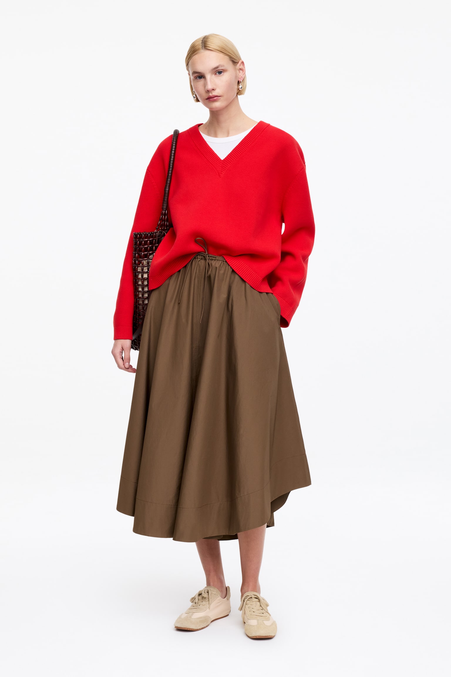 Široká bavlnená sukňa - Hnedá/Čierna - 3