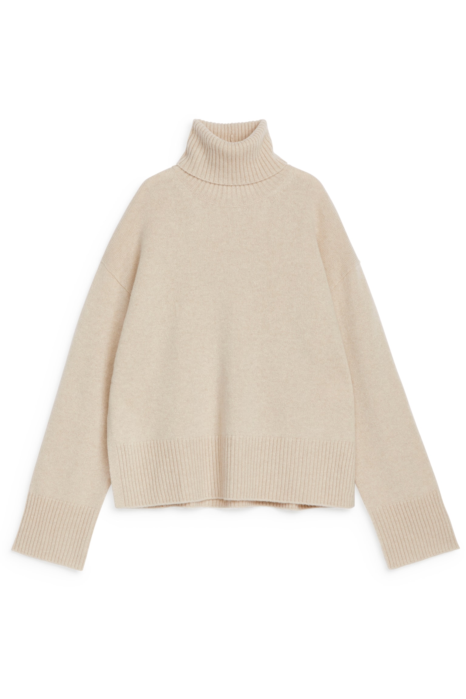 Roll-Neck Cashmere-Wool Jumper - Light Beige/Black - 2