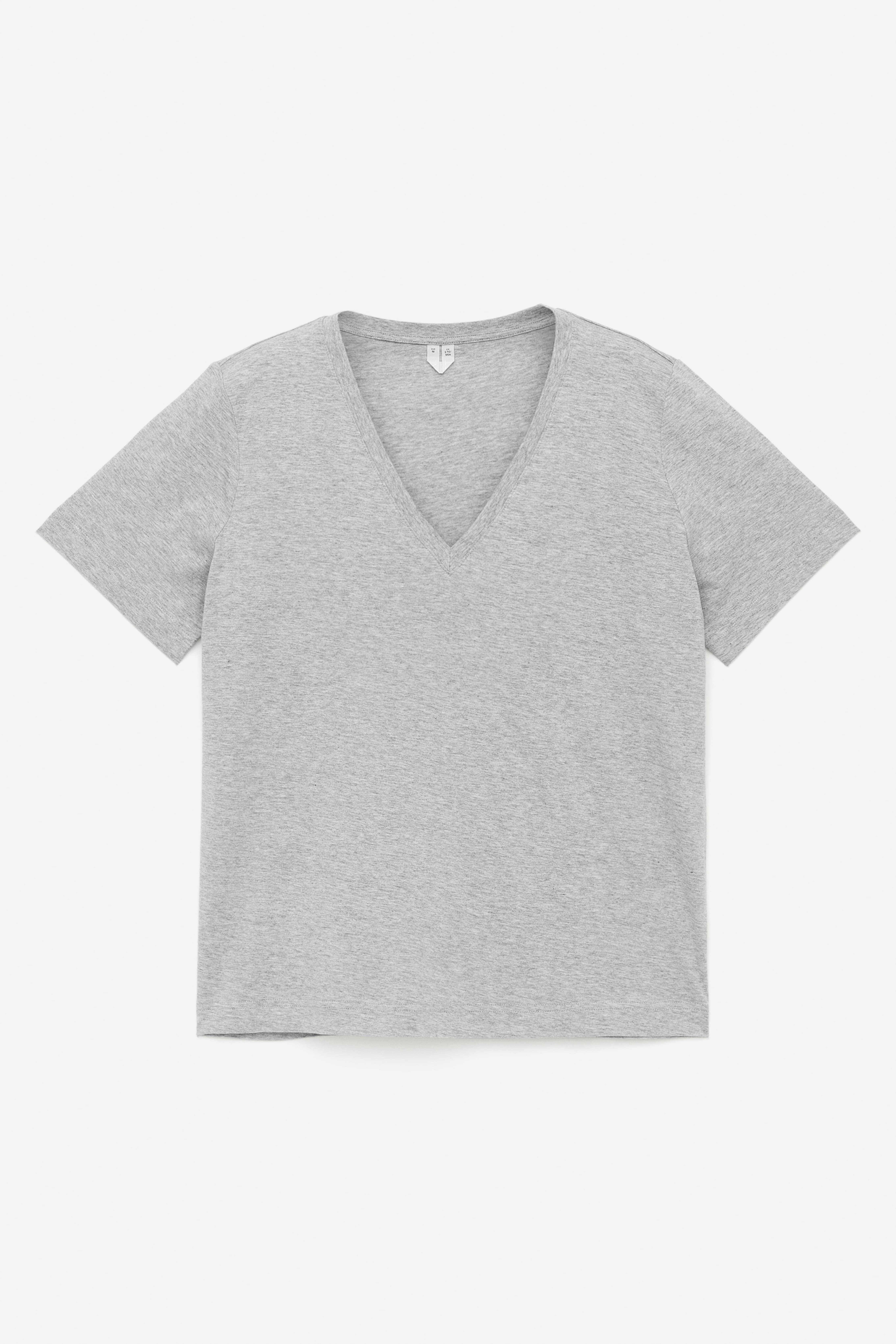 T-shirt con scollo a V - Grigio mélange/Bianco