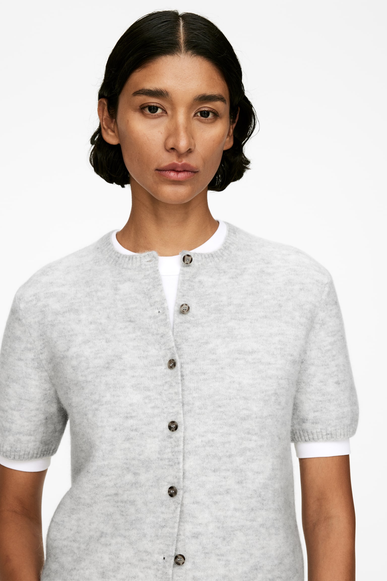 Vest van een mix van alpaca en wol - Grijs gemêleerd/Donkerblauw - 6