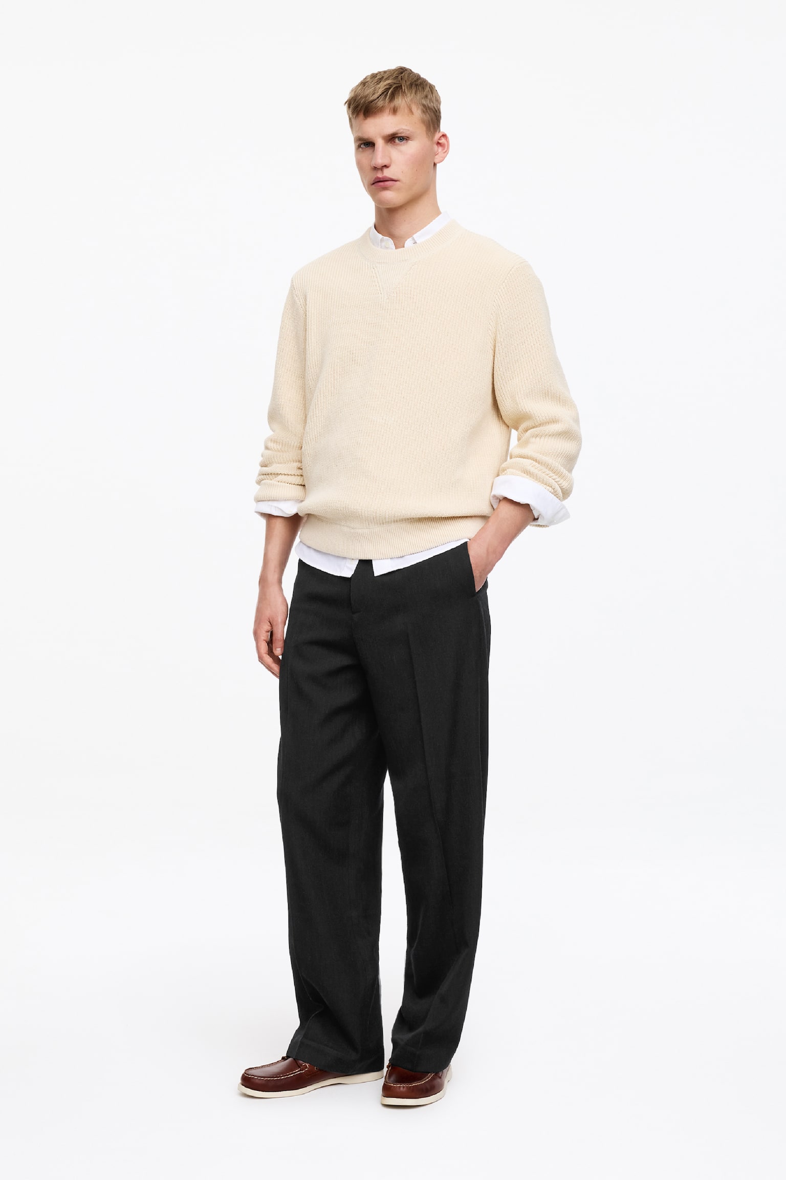 Locker geschnittene Hose aus Wolle - Schwarz/Dunkelblau/Dunkelgrau - 3