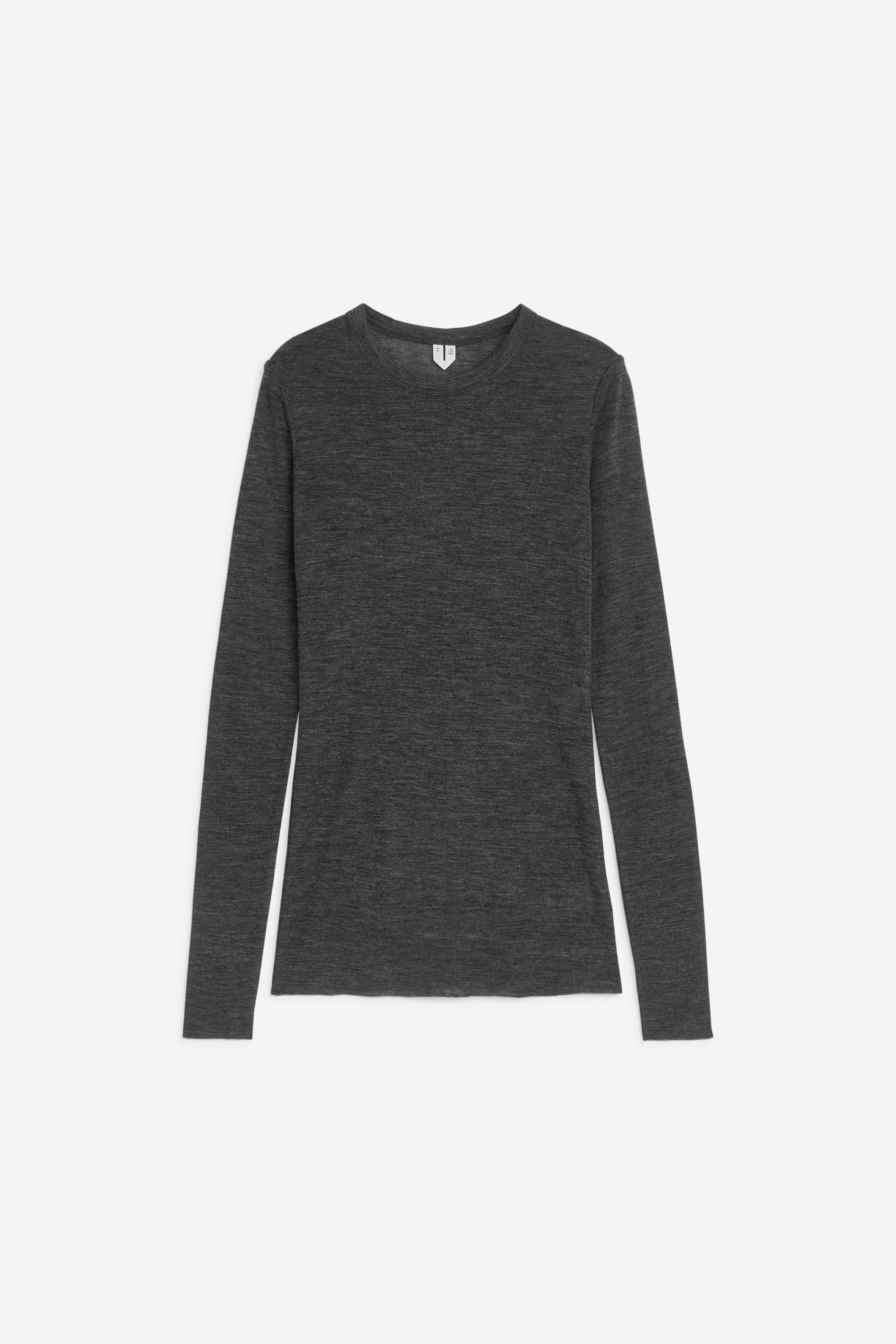 Maglia in lana merino a maniche lunghe - Grigio scuro mélange/Senape scuro/Marrone scuro/Nero