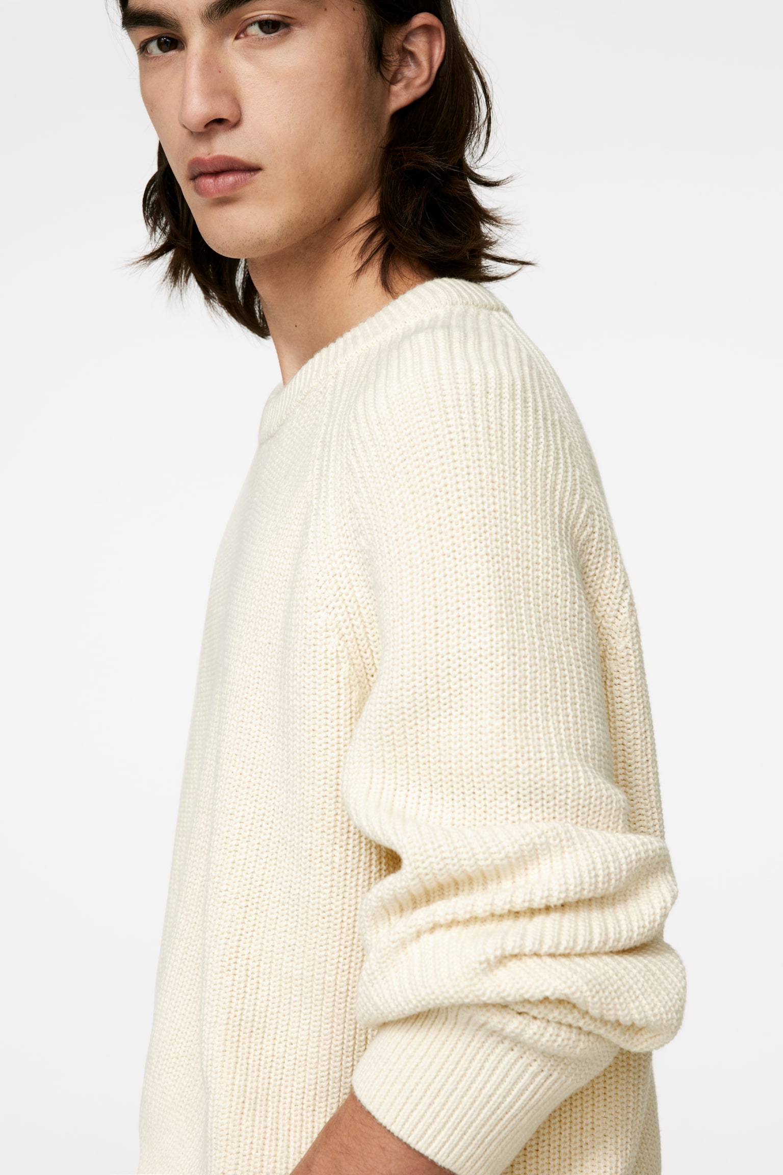 Linen Cotton Jumper - Off White/Dark Green - 5