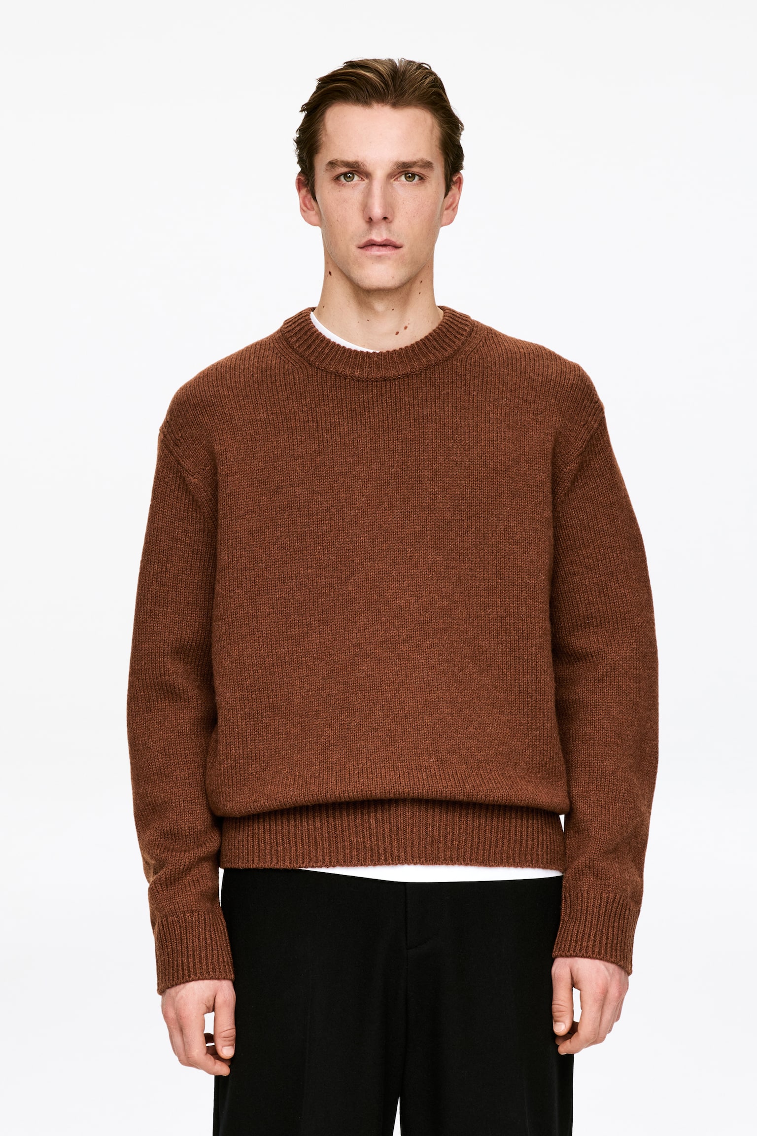 Silný pletený vlněný svetr - Rust/Off White/Tmavě modrá/Světle šedý melír/Tmavě šedý melír/Burgundy/Béžový melír - 1