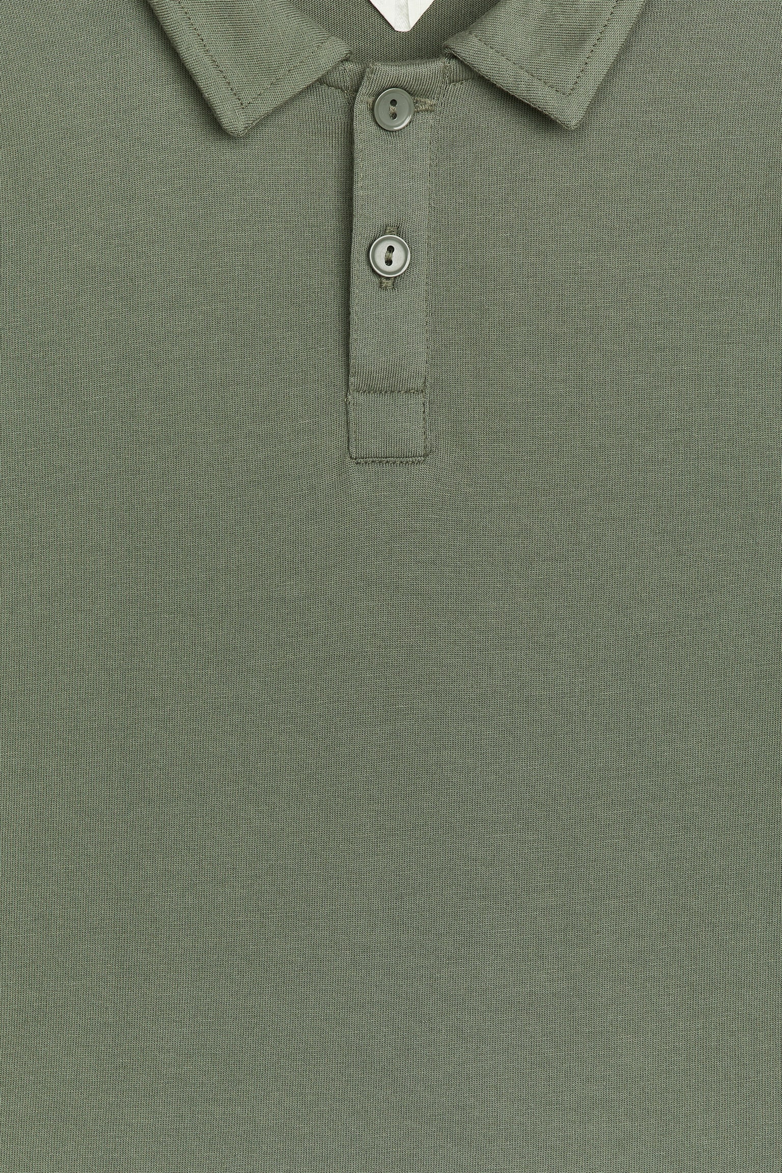 Long-Sleeve Polo Shirt - Khaki Green/Bright Blue - 3