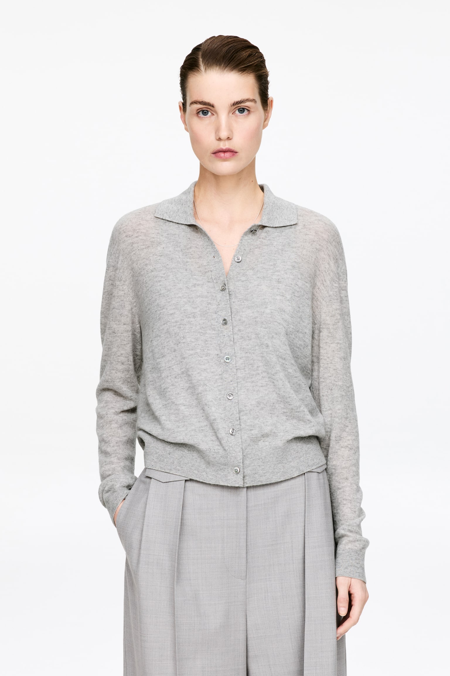 Cardigan in puro cashmere - Grigio/Turchese chiaro - 1