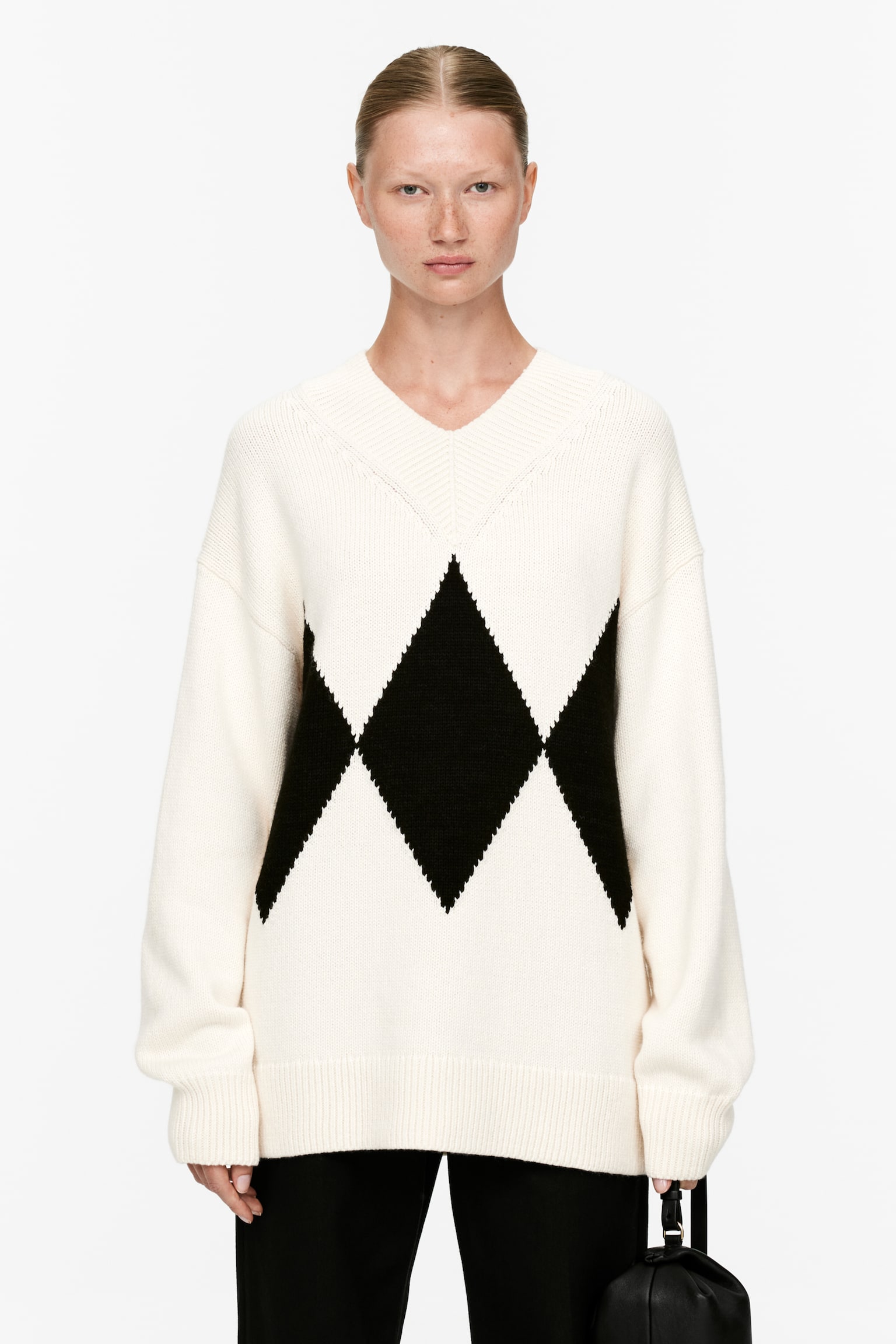 Relaxed Wool-Cotton Jumper - White/Black - 1