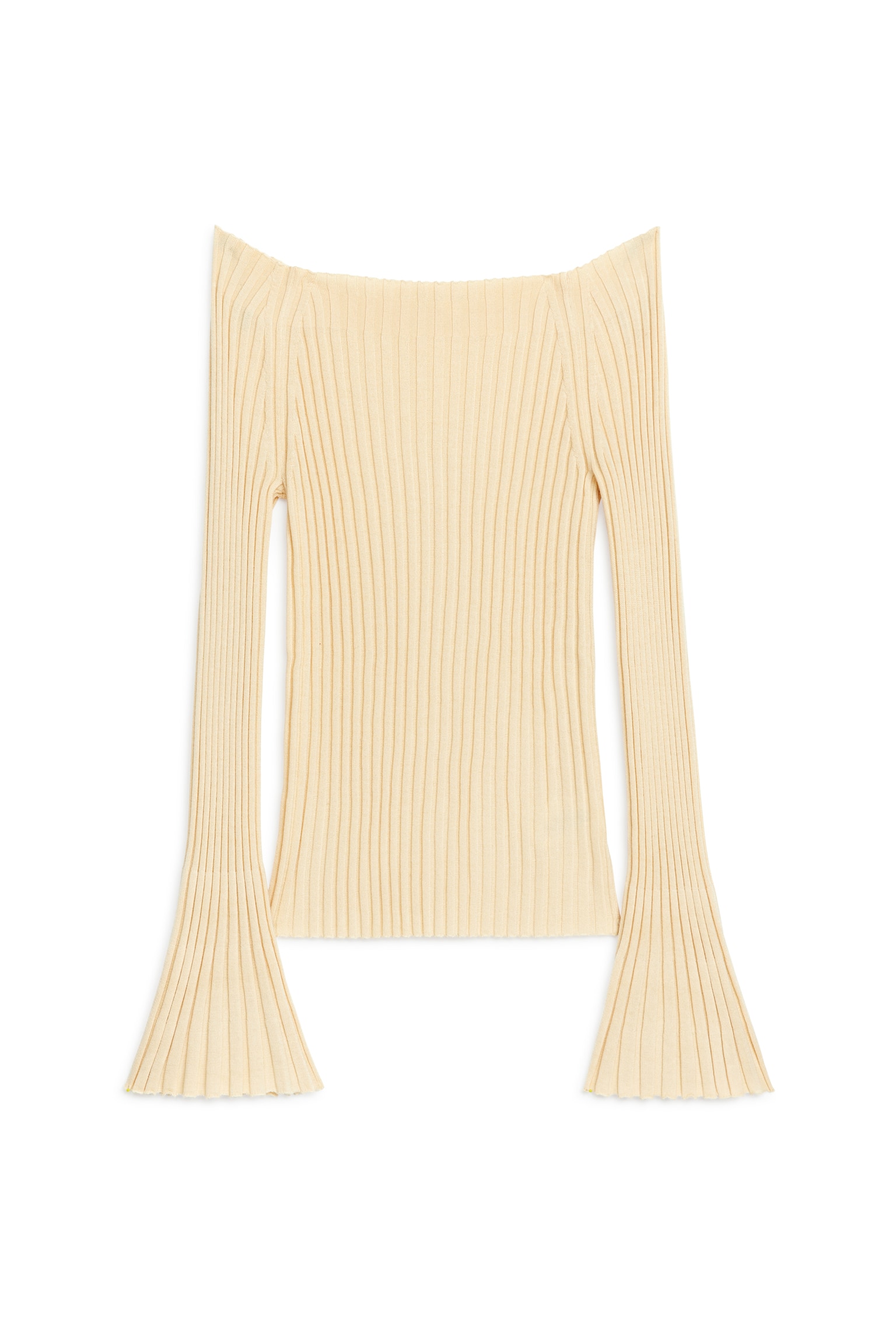 Off-Shoulder Rib Jumper - Beige - 1